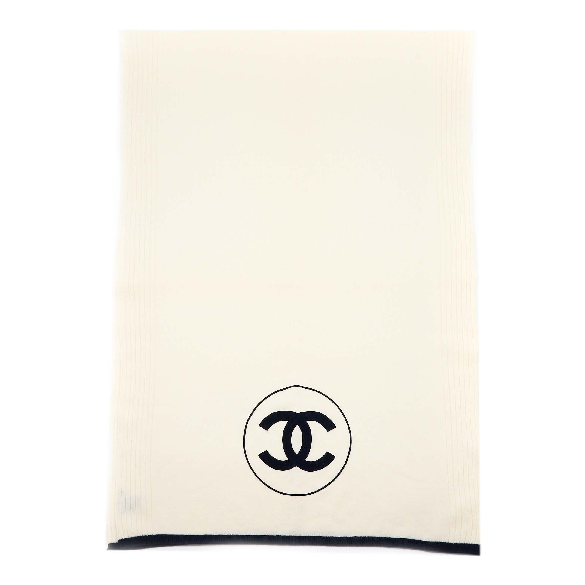 Chanel CC Logo Scarf Cashmere Black White