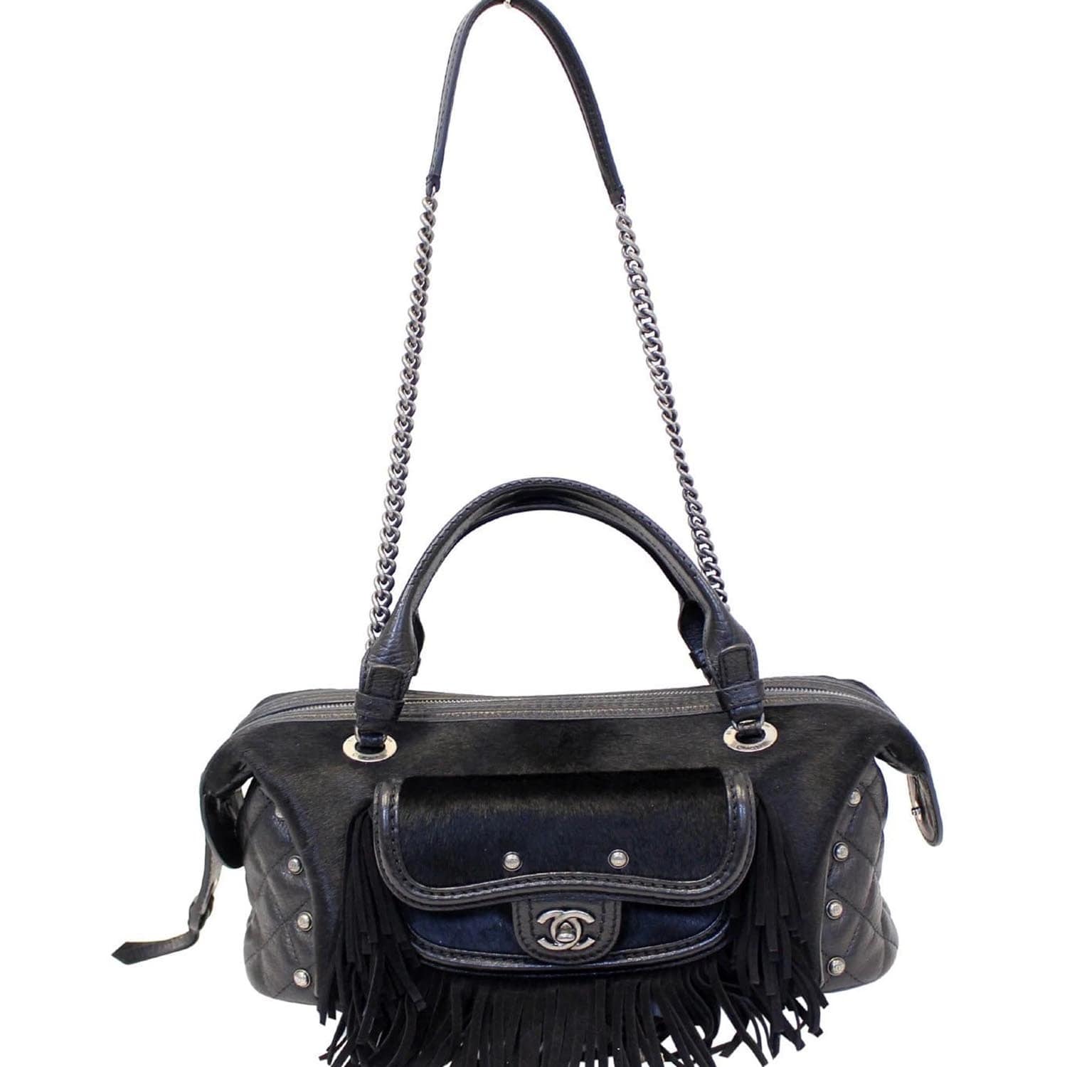 Chanel Paris Dallas Pony Hair Fringe Leather Black Jewelry