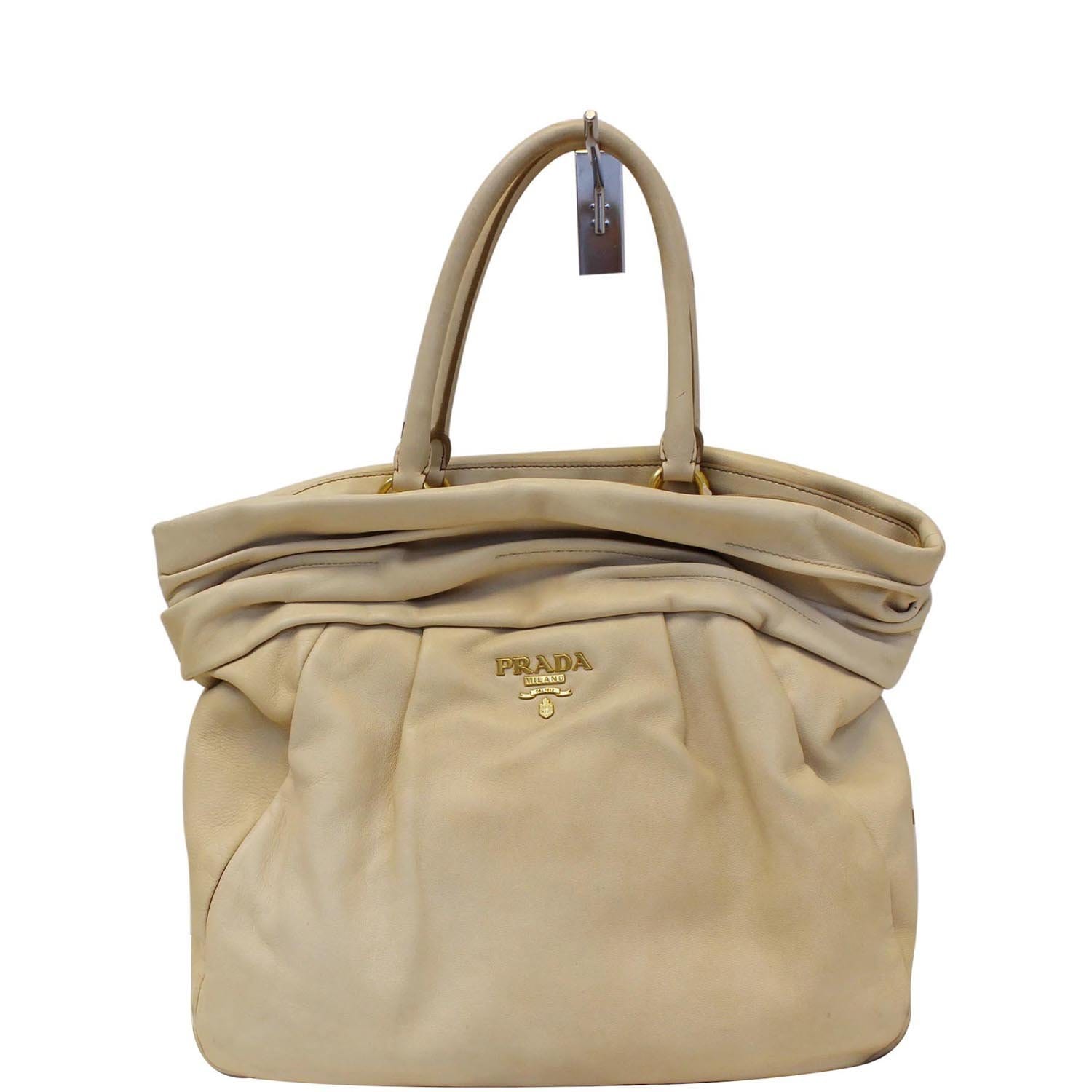 Prada Nappa Frills Shopping Tote Bag Leather Beige