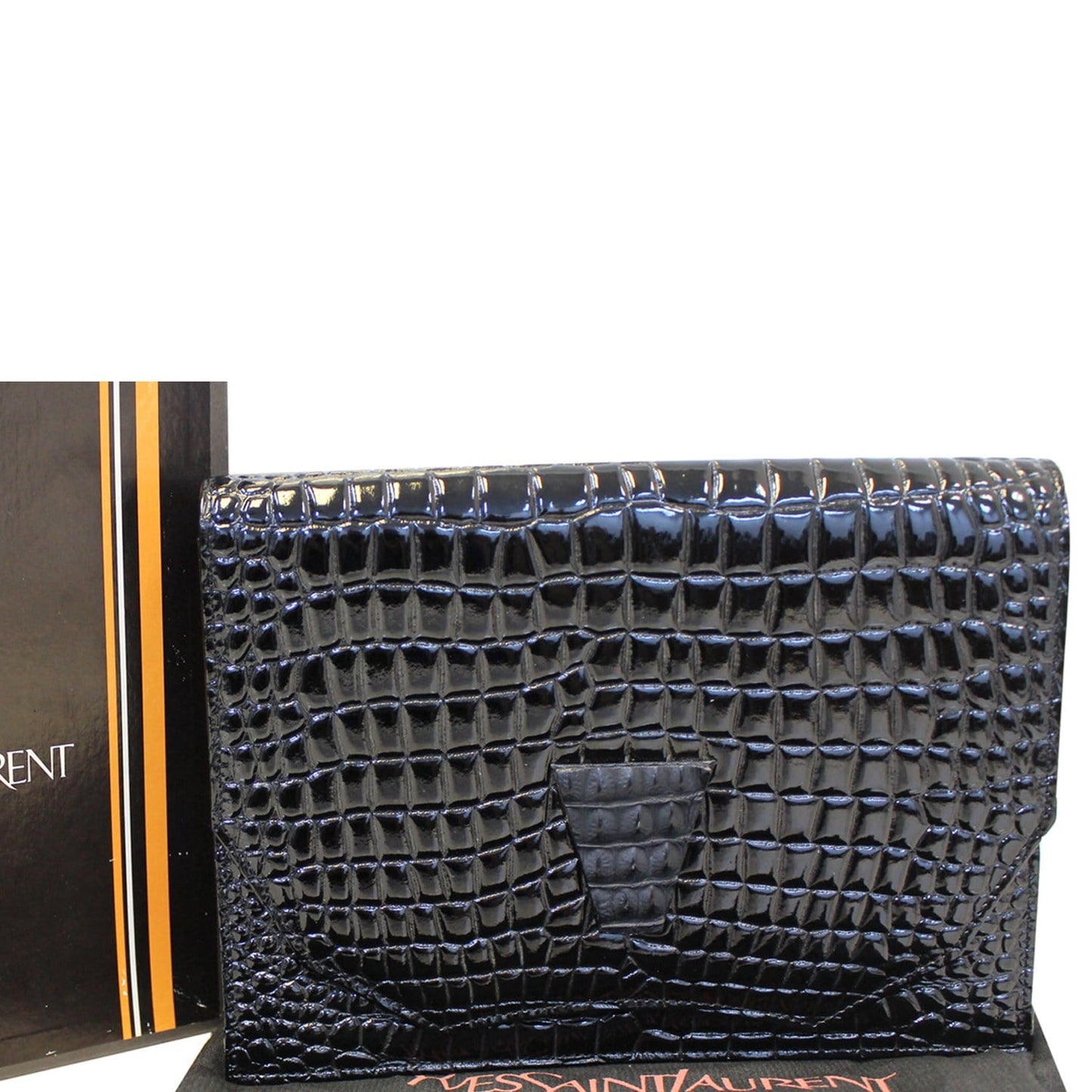 YSL Saint Laurent Saint Crocodile Clutch Bag Leather Black