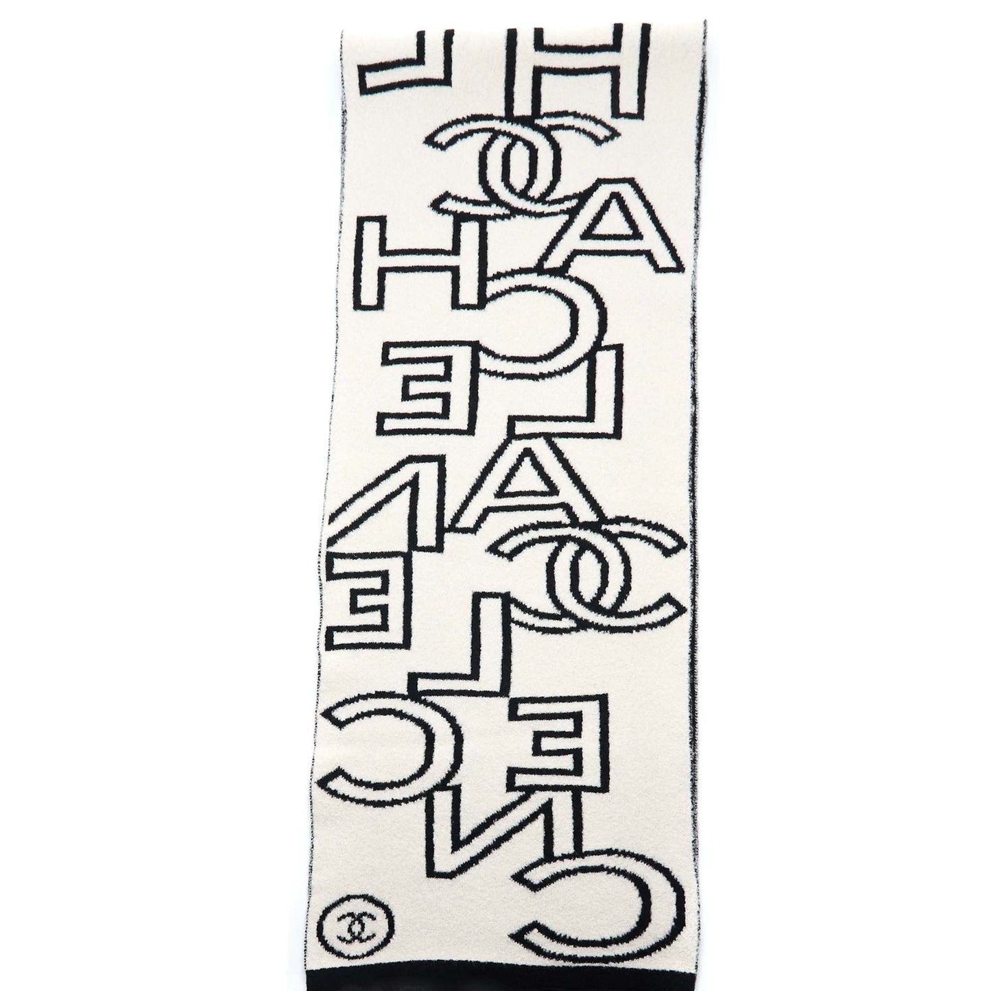 Chanel Double Side Letter CC Scarf Wool Black White