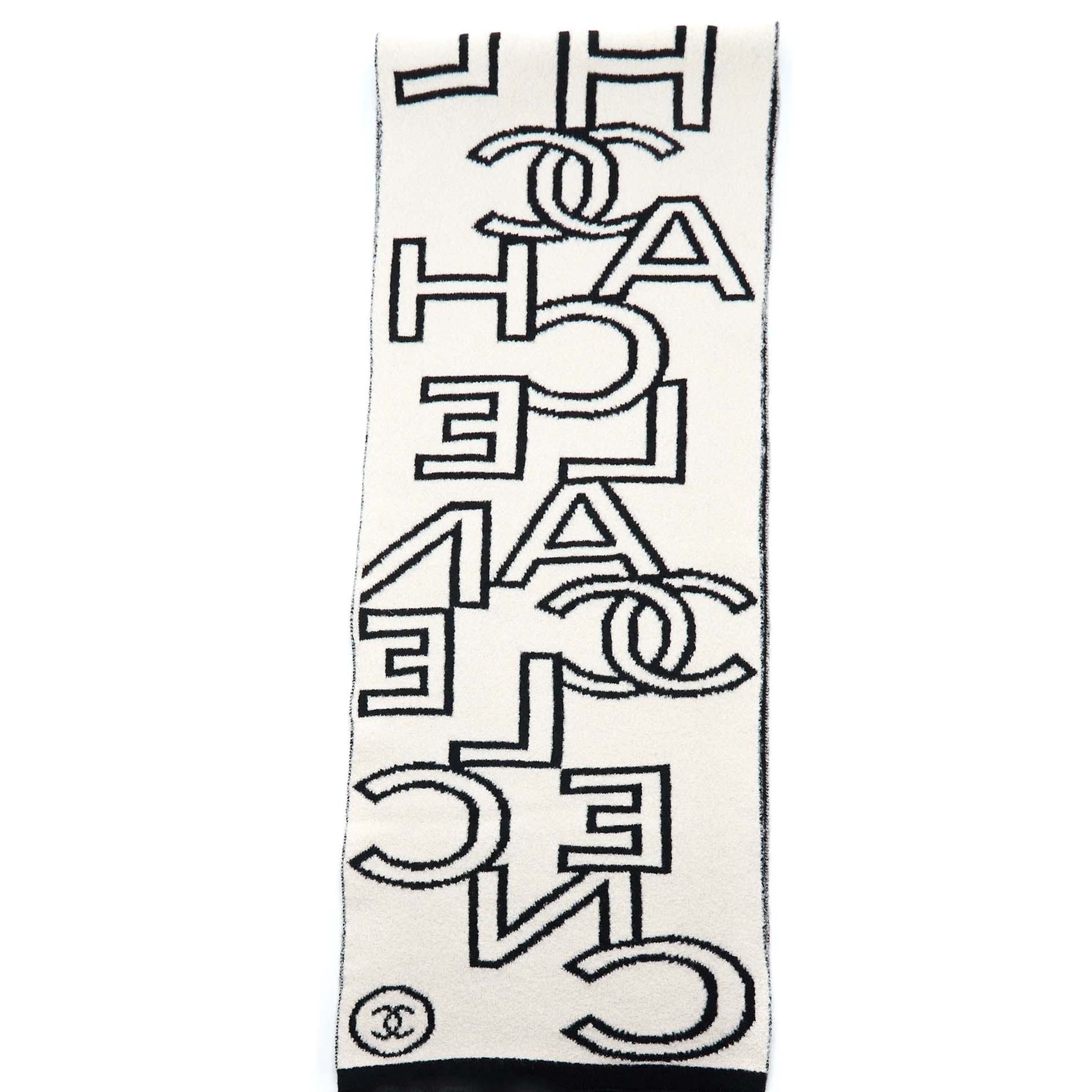 Chanel Double Side Letter CC Scarf Wool Black White