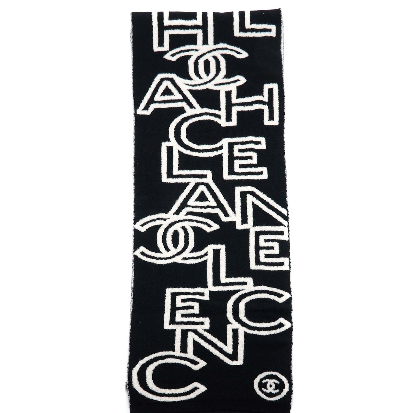 Chanel Double Side Letter CC Scarf Wool Black White