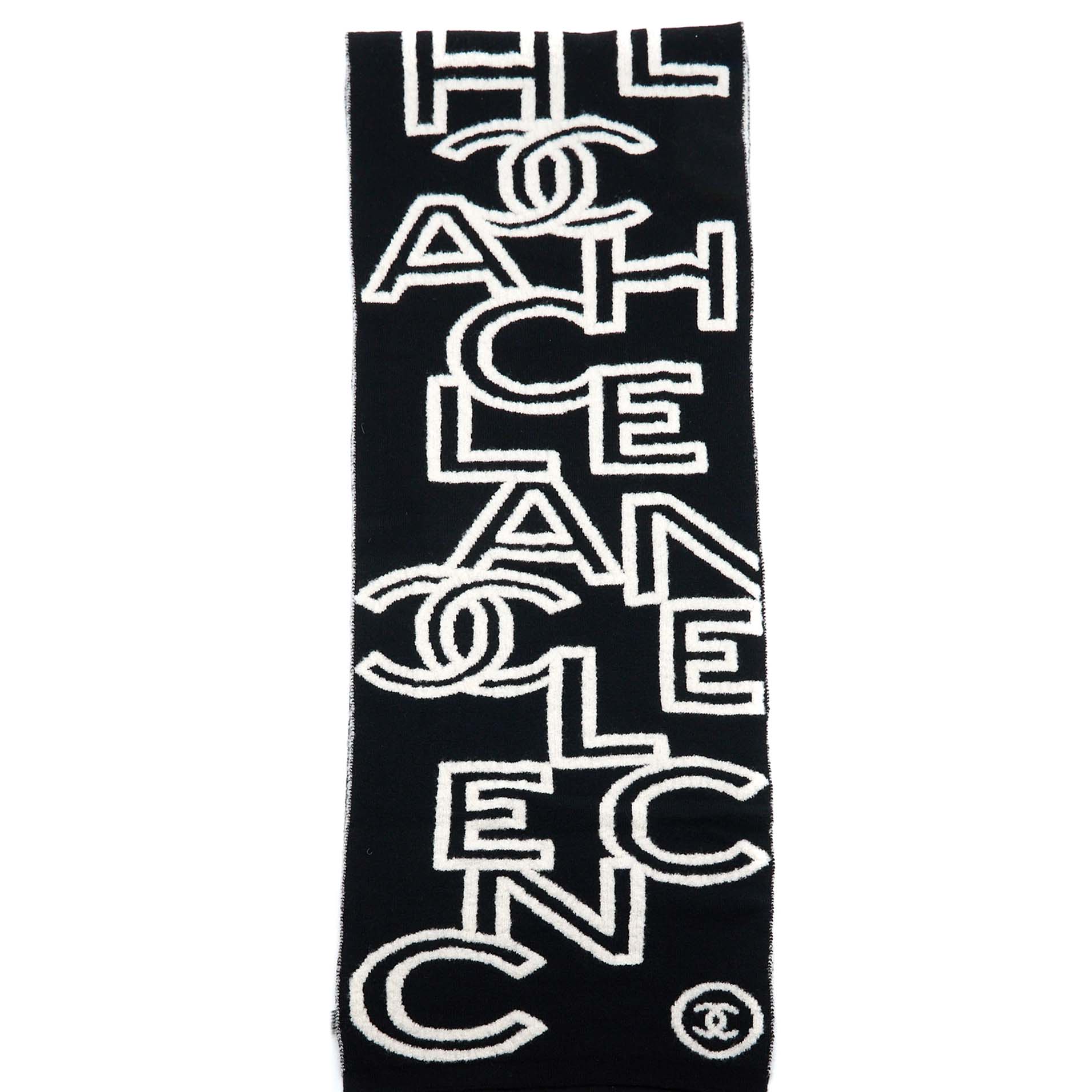 Chanel Double Side Letter CC Scarf Wool Black White