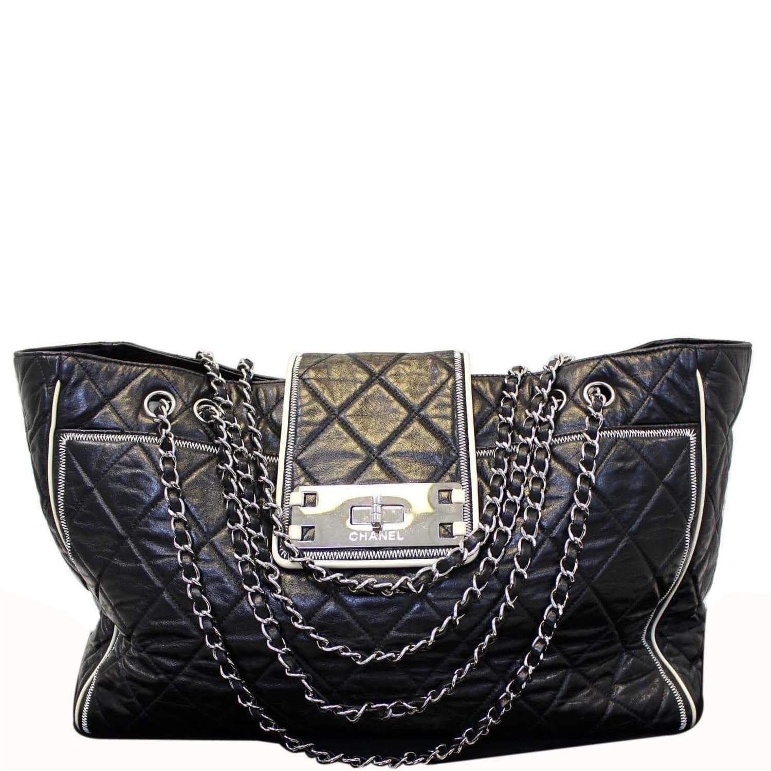 Chanel East West Quilted Leather Lambskin Black Travel Bag