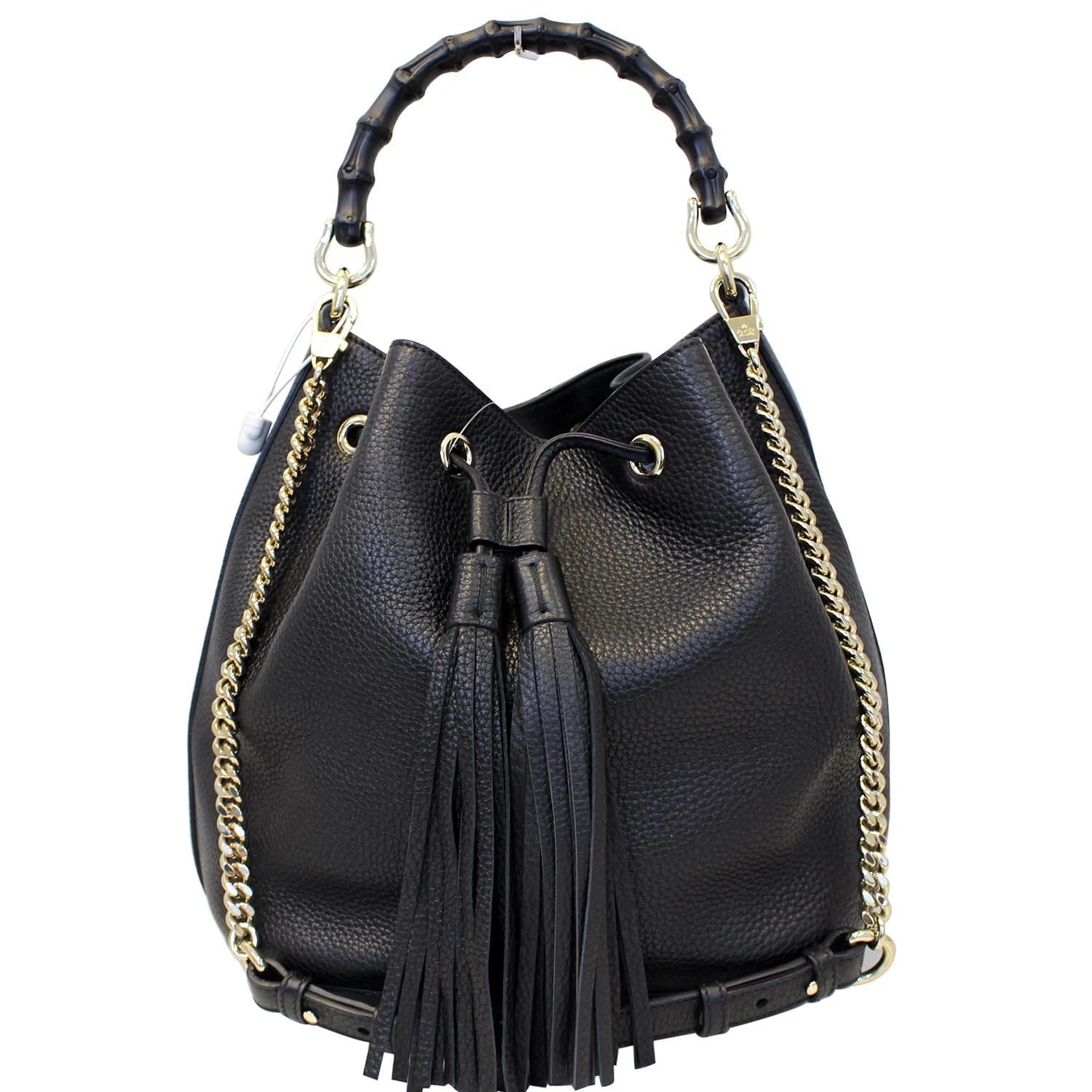 Gucci Miss Bamboo Bucket Shoulder Handbag Leather Black Shoulder Bag