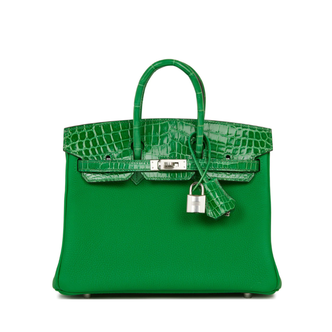 Gucci Hermes Birkin Shiny Crocodile And Togo Vert Bambou Travel Bag