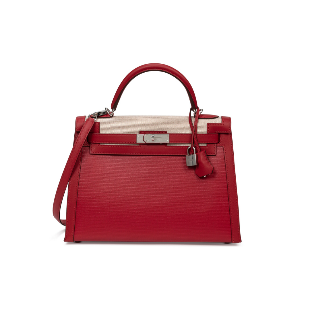 Gucci Hermes Kelly Sellier Rouge Piment Swift And Toile Travel Bag