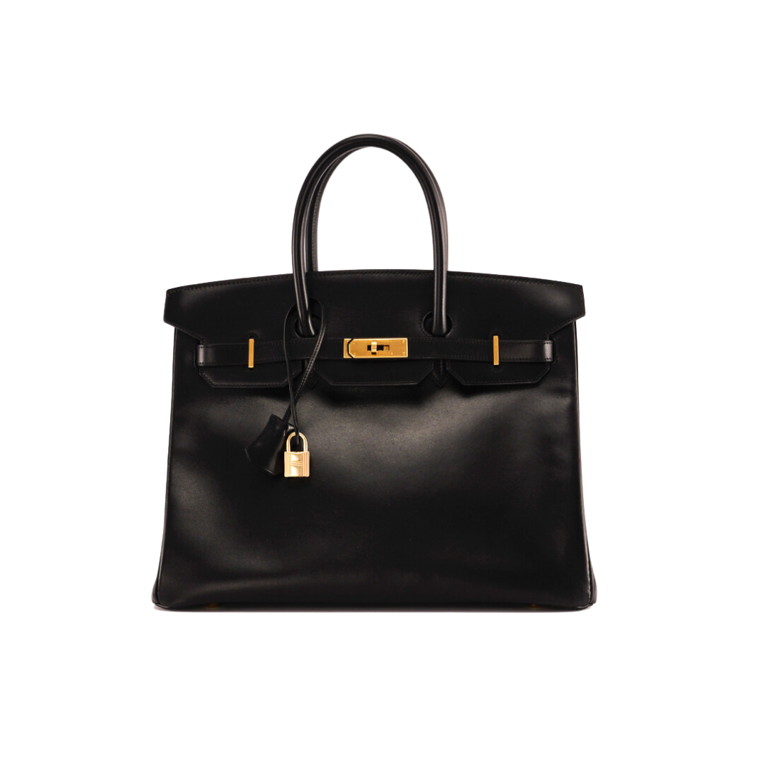 Gucci Hermes Birkin Noir Box Hardware Handbag Leather Gold Travel Bag