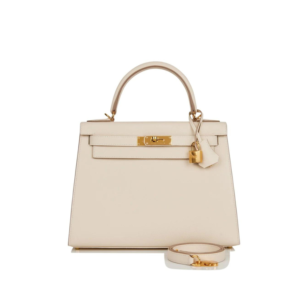 Gucci Hermes Kelly Sellier Epsom Craie Hardware Handbag Gold Travel Bag