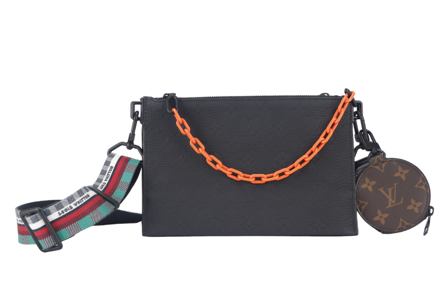 LOUIS VUITTON TRIO POUCH BAG (M59681) MONOGARAM BLACK EMPREINTE WITH ROUND POUCH, STRAPS AND DUST COVER