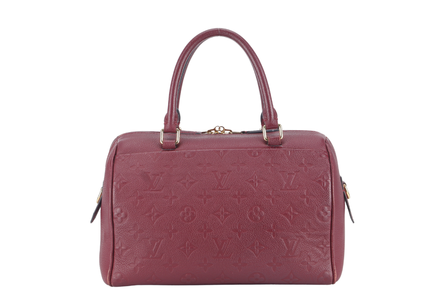 LOUIS VUITTON SPEEDY BANDOULIERE 25 (M44145) BURGUNDY MONOGRAM EMPREINTE GOLD HARDWARE WITH STRAPS, LOCK AND KEYS