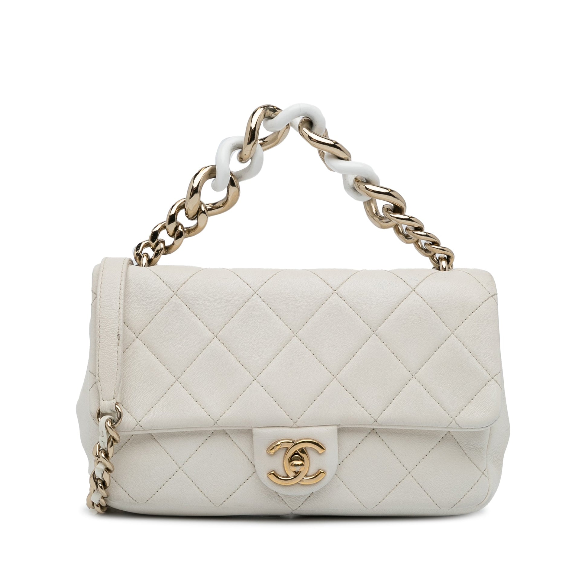 White Chanel Small Elegant Chain Single Flap Satchel