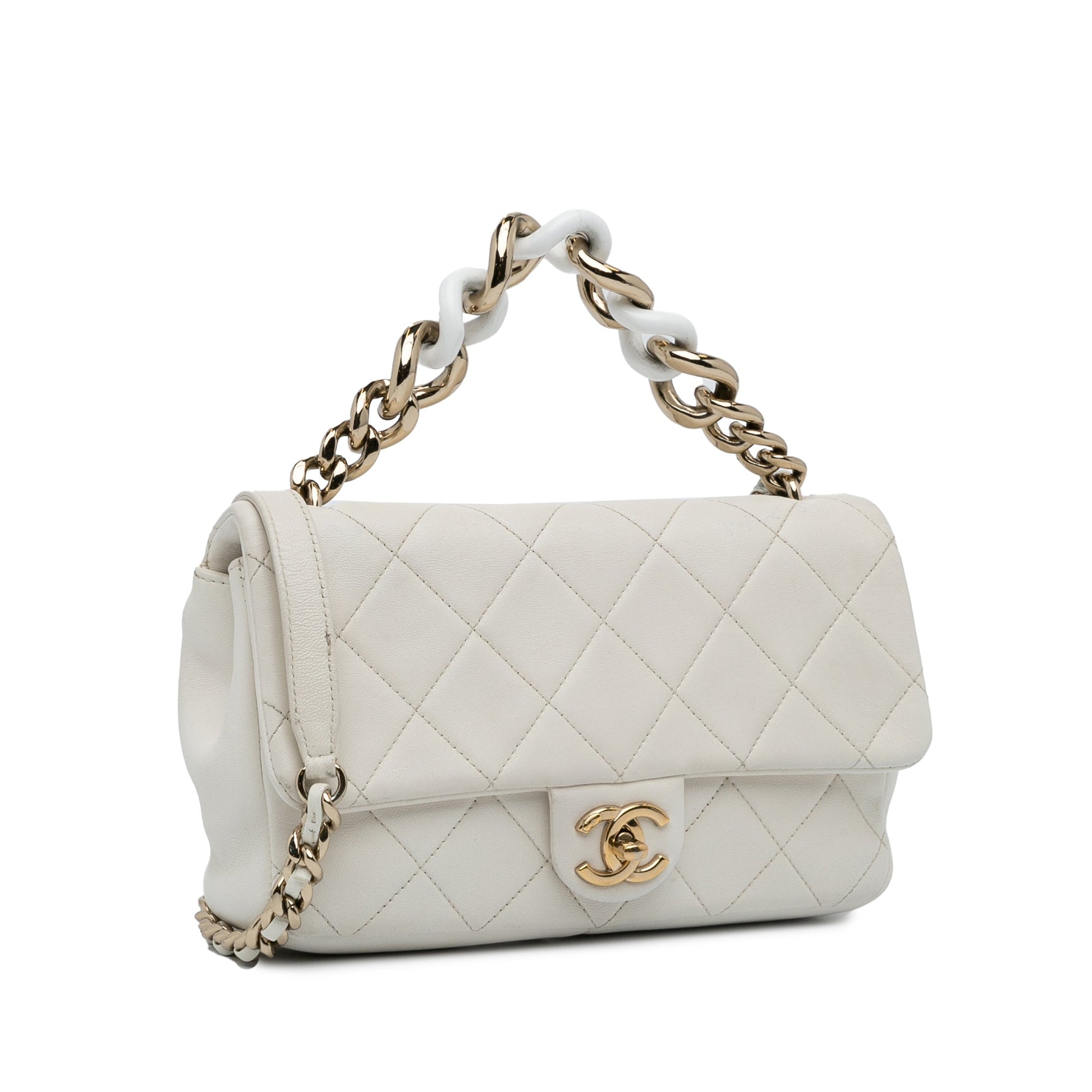 White Chanel Small Elegant Chain Single Flap Satchel