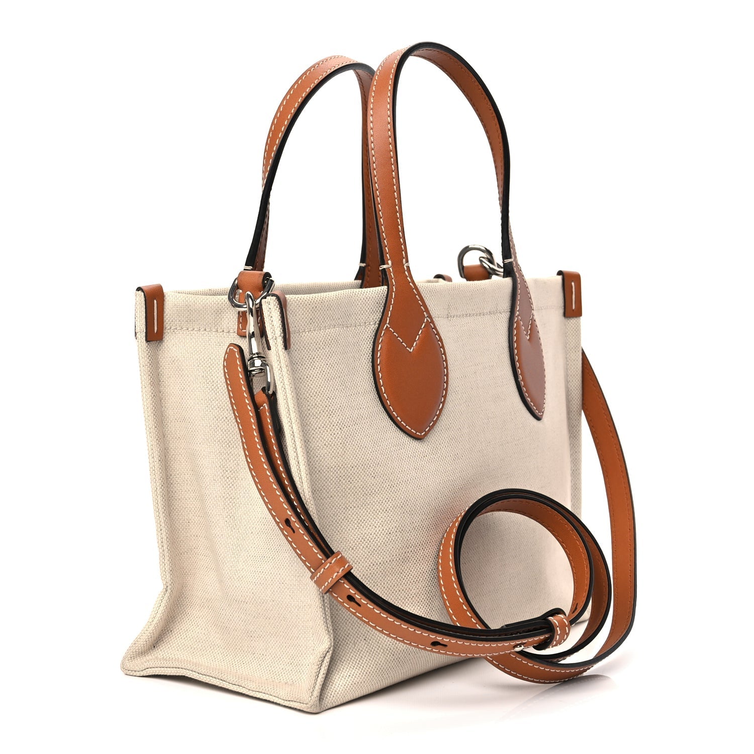 Gucci Canvas Calfskin Logo Print Medium Tote Bag Brown