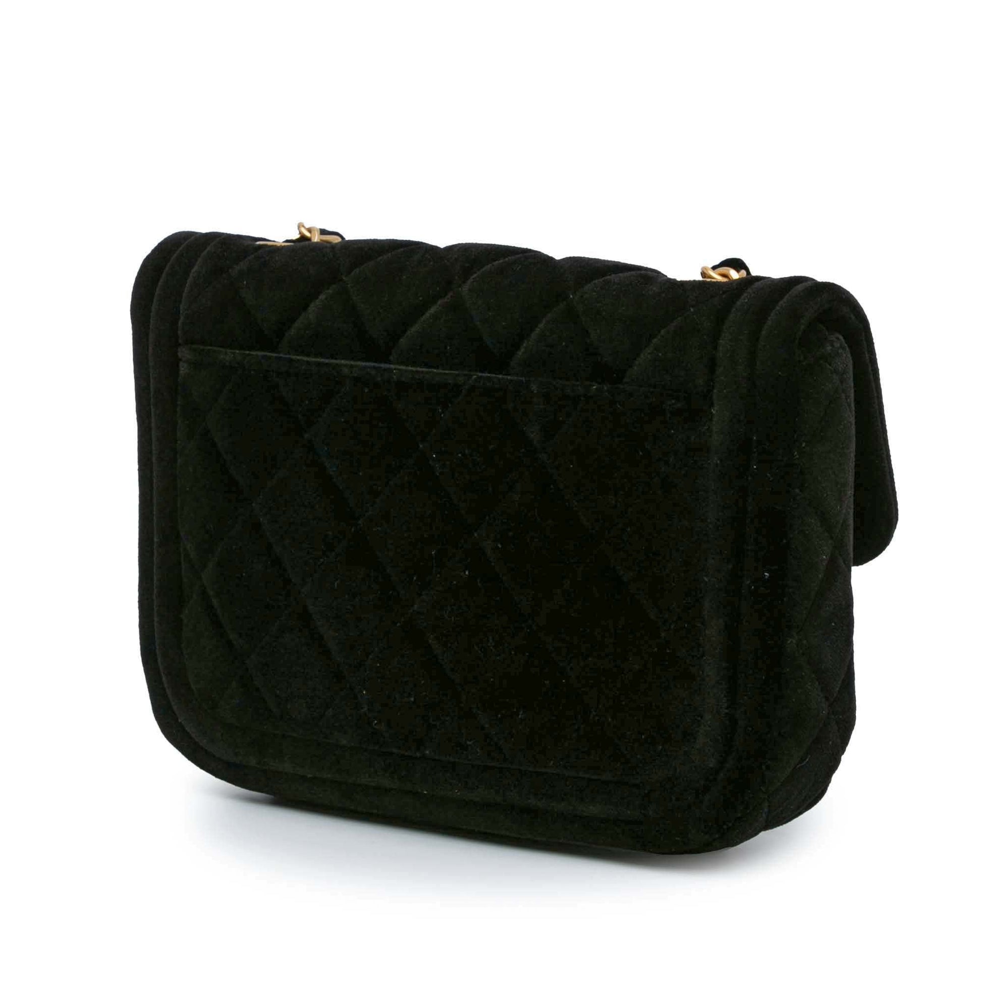 Black Chanel Mini Quilted Velvet Double Frame Flap Crossbody Bag