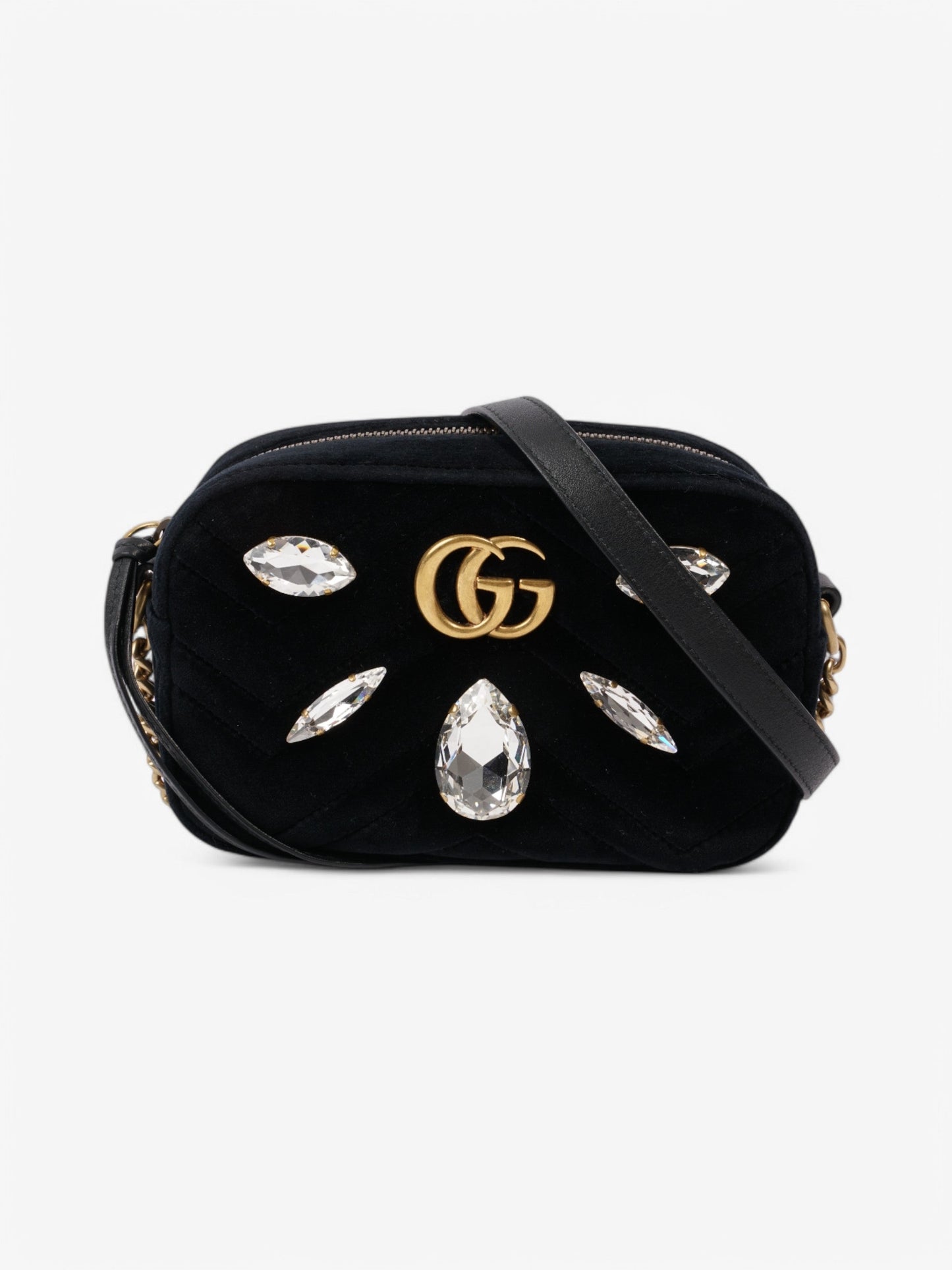 Gucci Marmont Crystal Velvet Crossbody Bag Black Mini