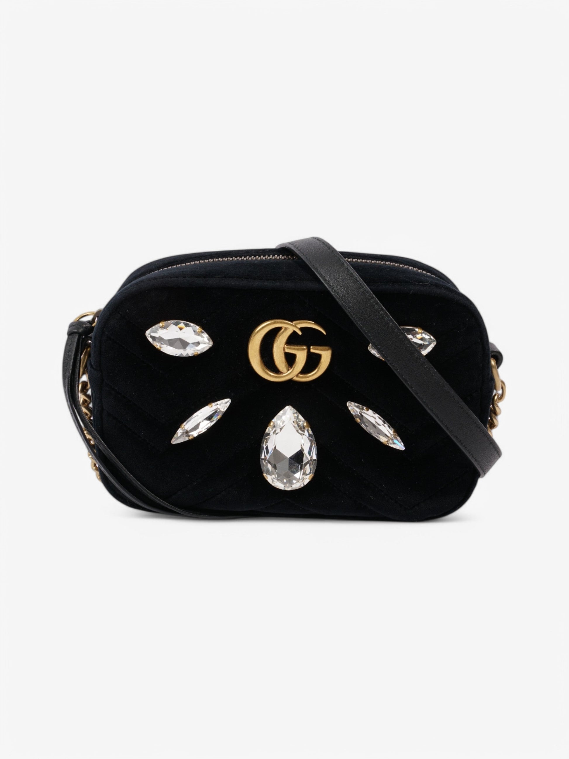 Gucci Marmont Crystal Velvet Crossbody Bag Black Mini
