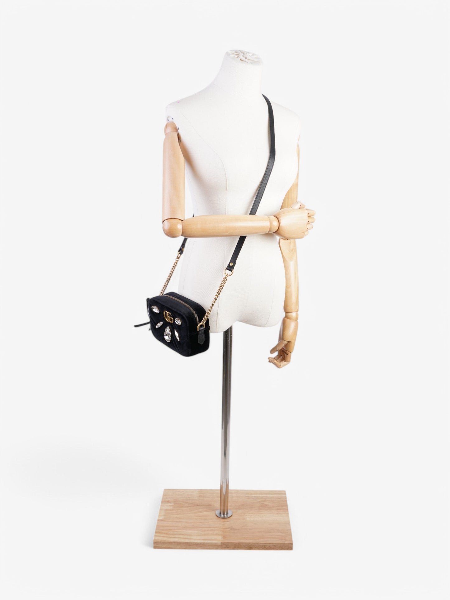 Gucci Marmont Crystal Velvet Crossbody Bag Black Mini