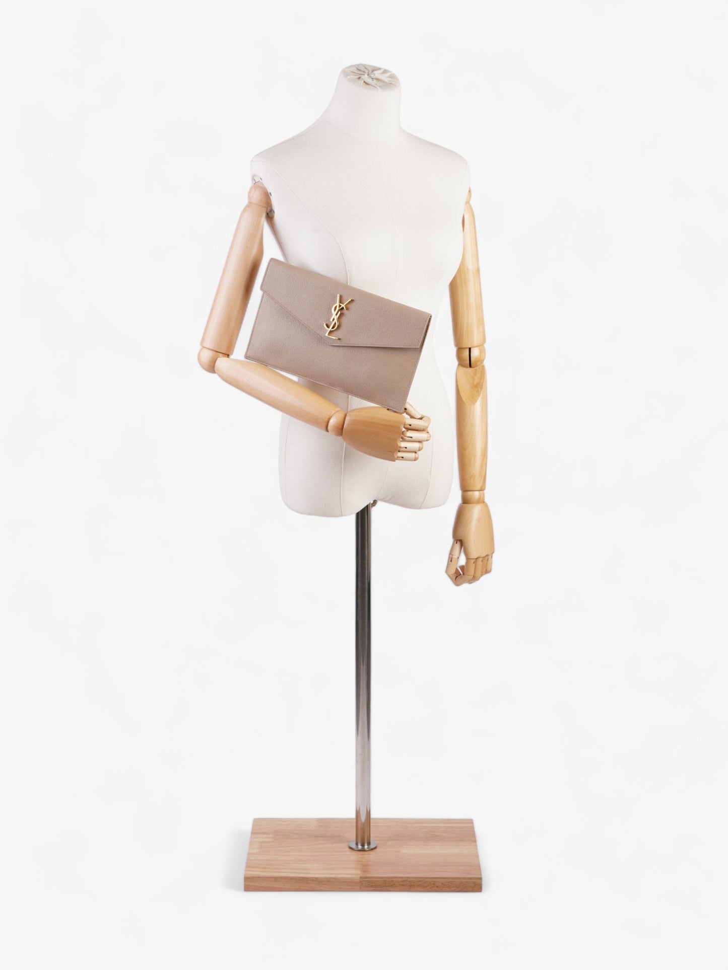 YSL Saint Laurent Uptown Pouch Dark Calfskin Clutch Bag Leather Beige
