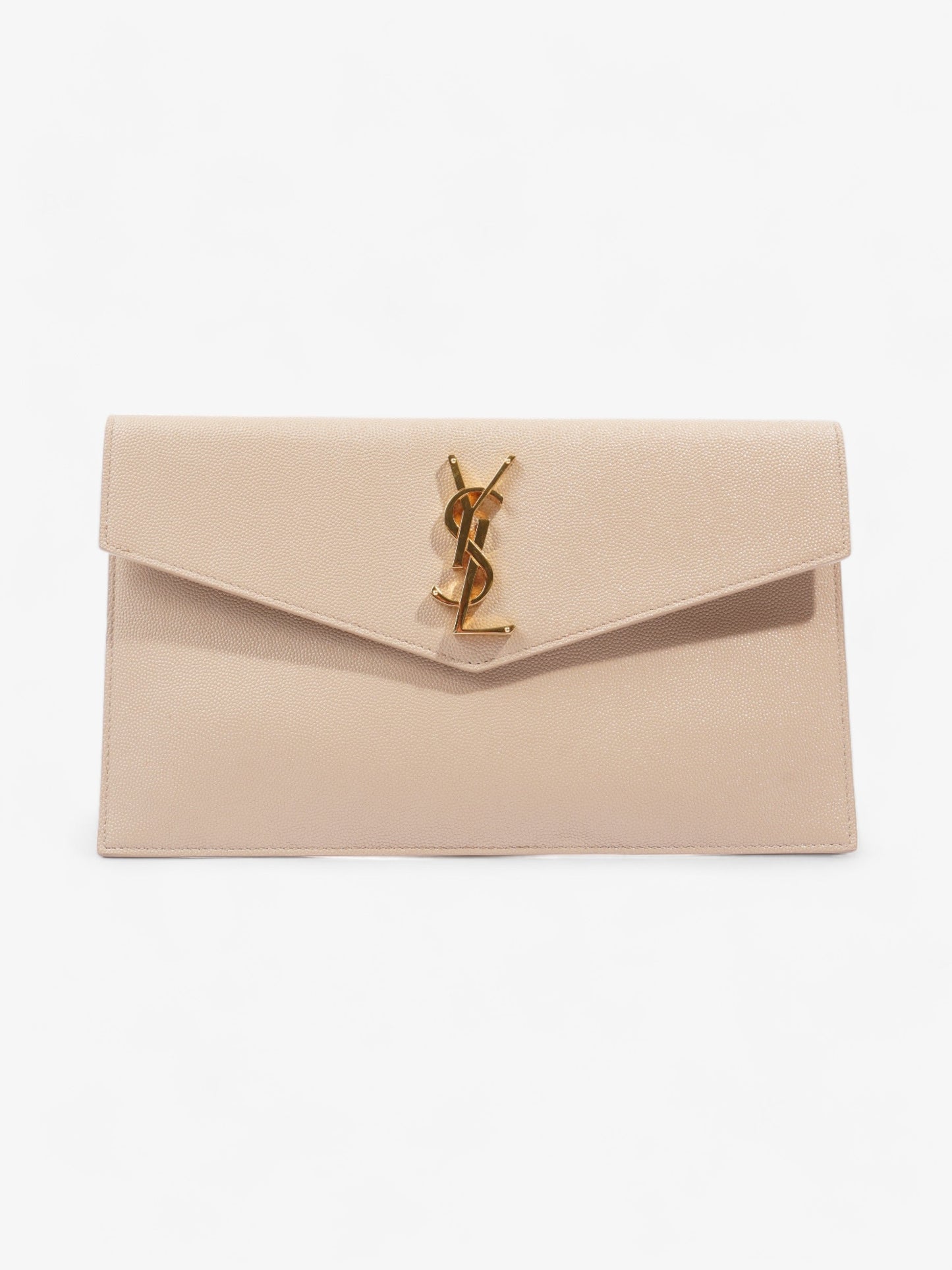 YSL Saint Laurent Uptown Pouch Dark Calfskin Clutch Bag Leather Beige