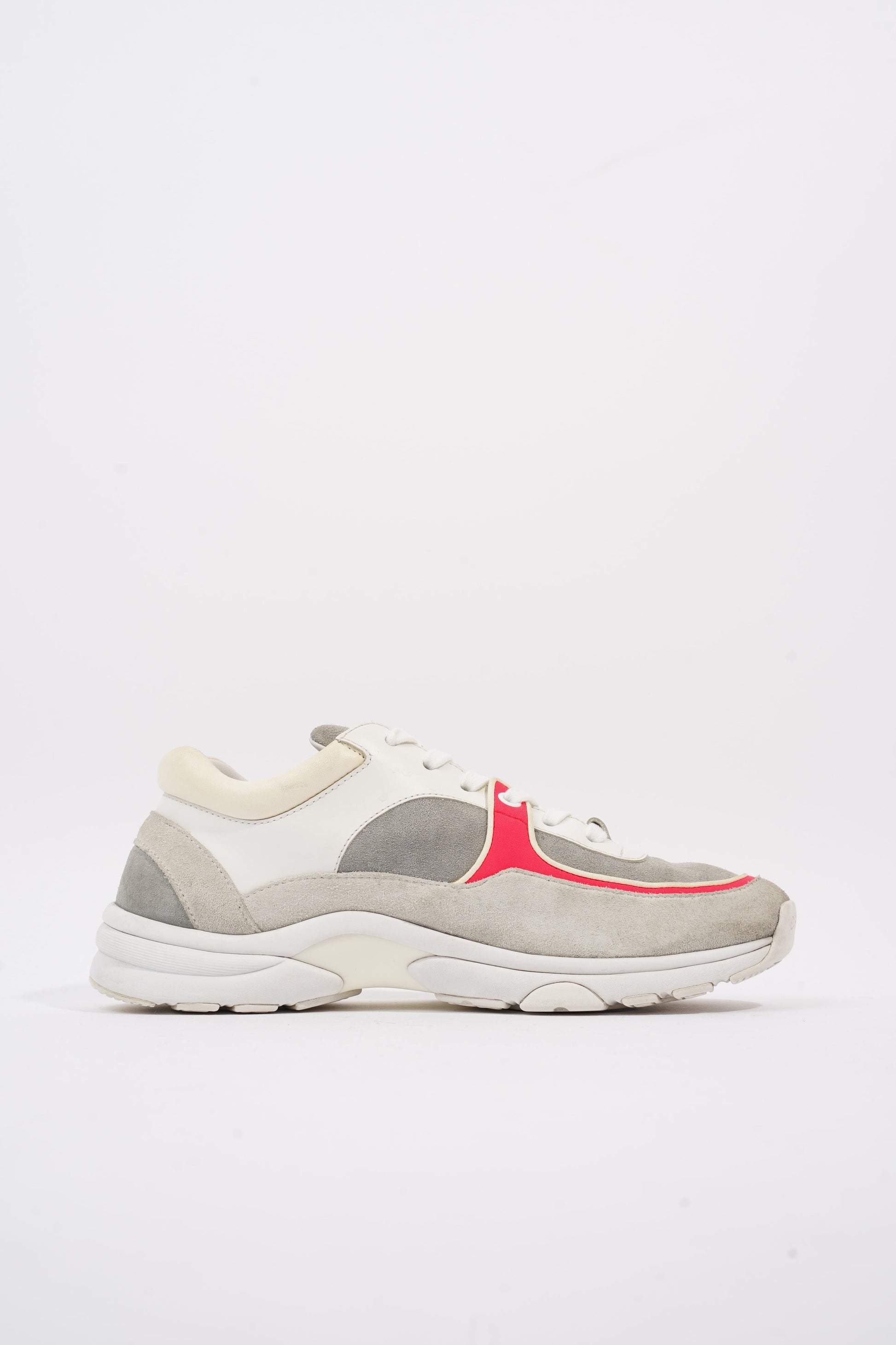 Chanel CC Logo Sneaker Grey   White   Red Suede EU 37.5 UK 4.5