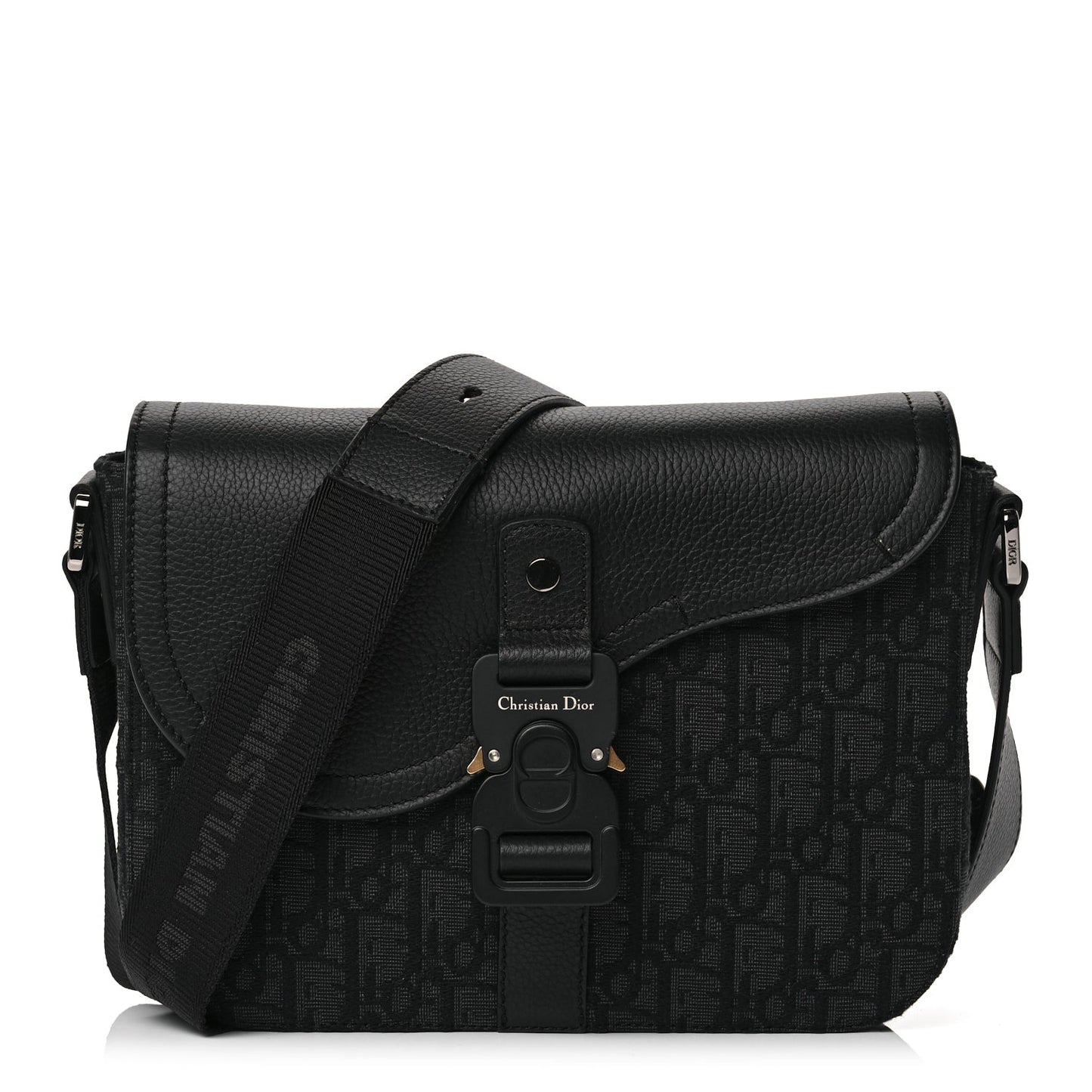 Dior Crossbody Bag Christian Oblique Jacquard Grained Calfskin Saddle Canvas Monogram Black Shoulder Bag