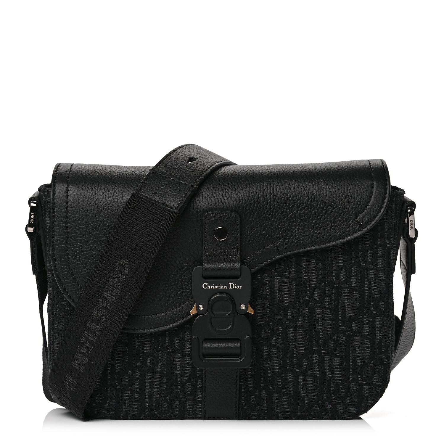 Dior Crossbody Bag Christian Oblique Jacquard Grained Calfskin Saddle Canvas Monogram Black Shoulder Bag