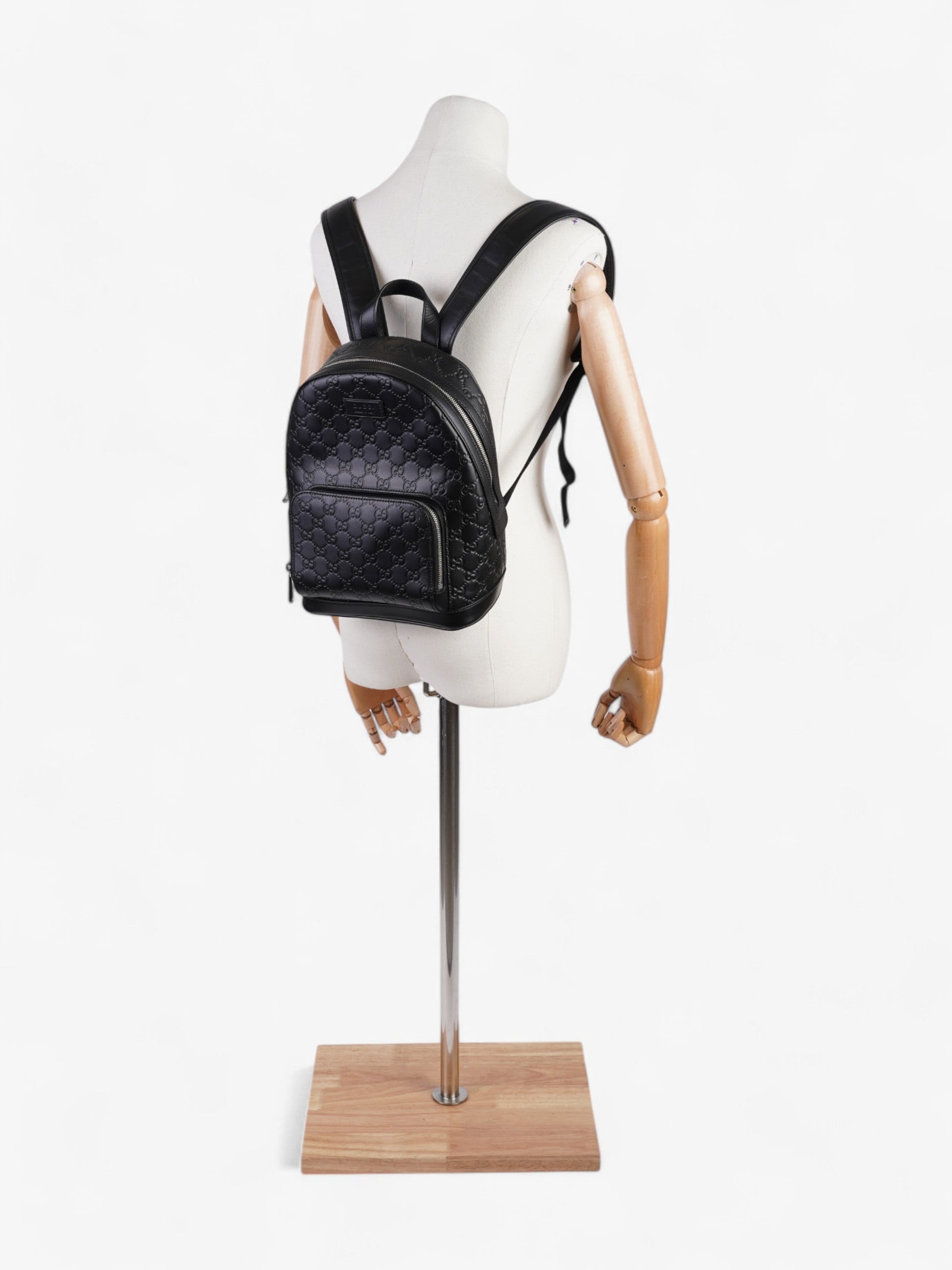 Gucci Signature Backpack Embossed Leather Black