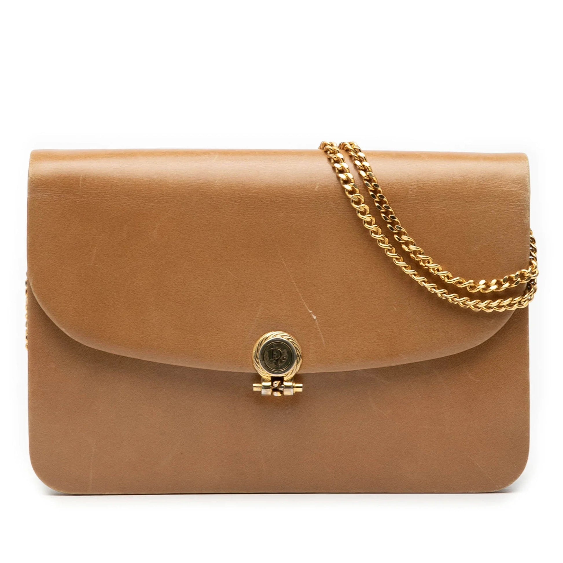 Dior Handbag Shoulder Bag Leather Brown Chain