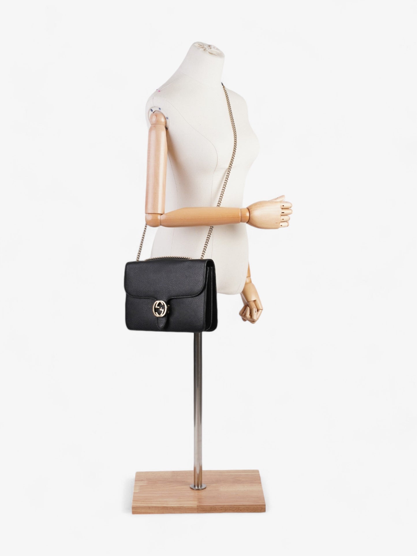 Gucci Interlocking Crossbody Bag Leather Black Black Leather
