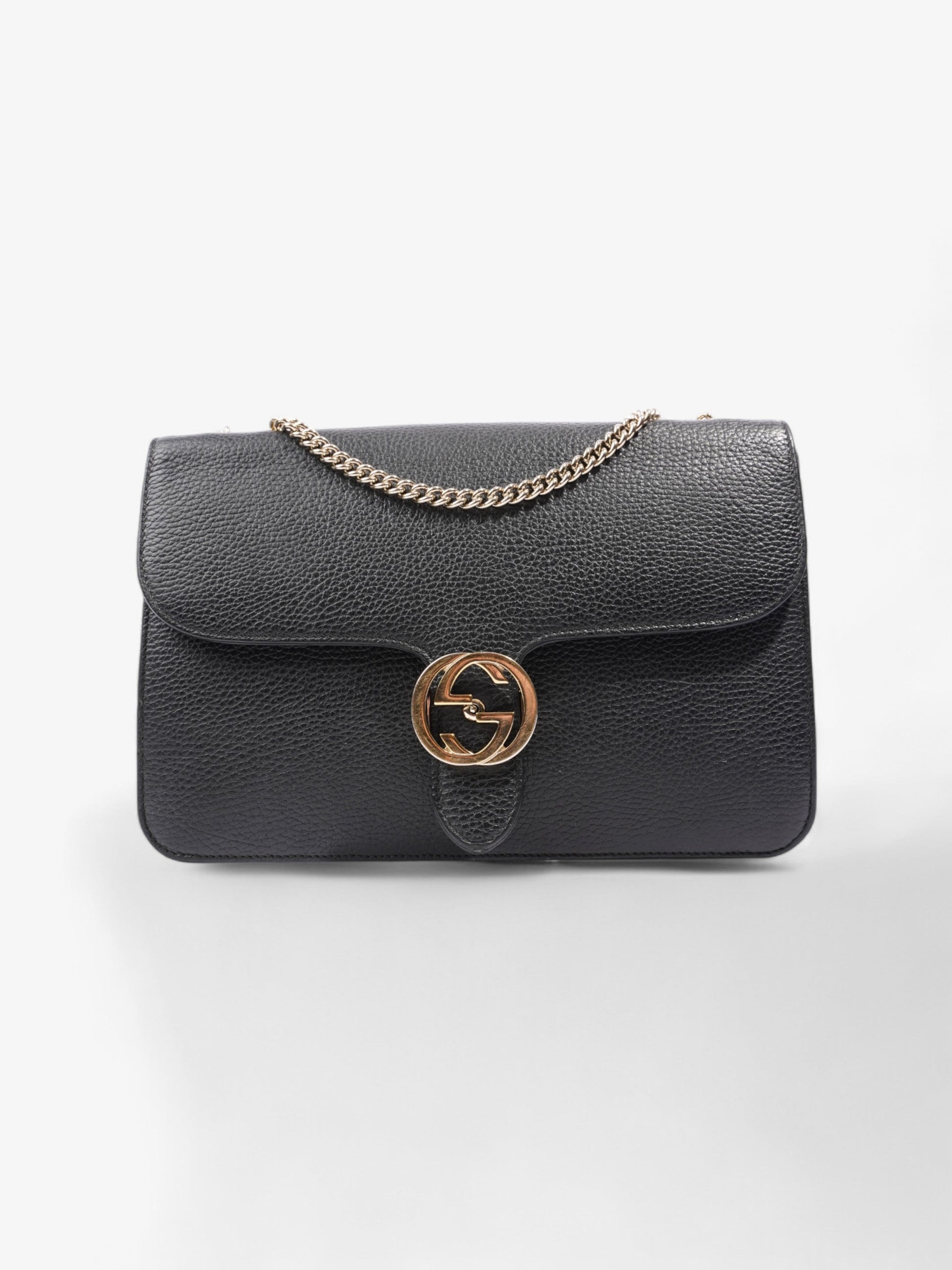 Gucci Interlocking Crossbody Bag Leather Black Black Leather