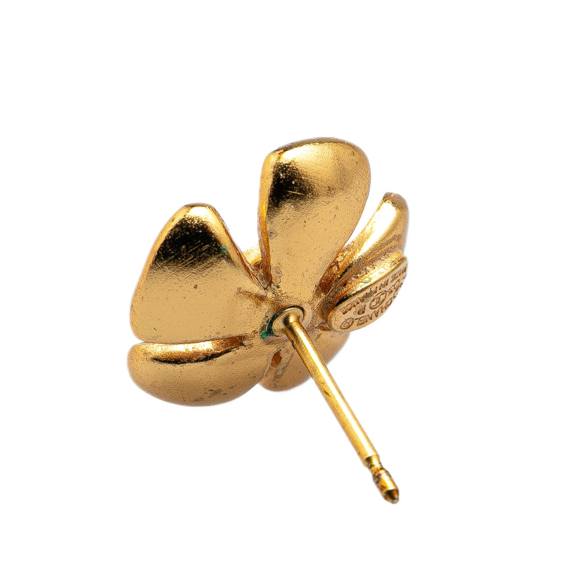 Red Chanel Gold Plated Enamel CC Flower Push Back Earrings