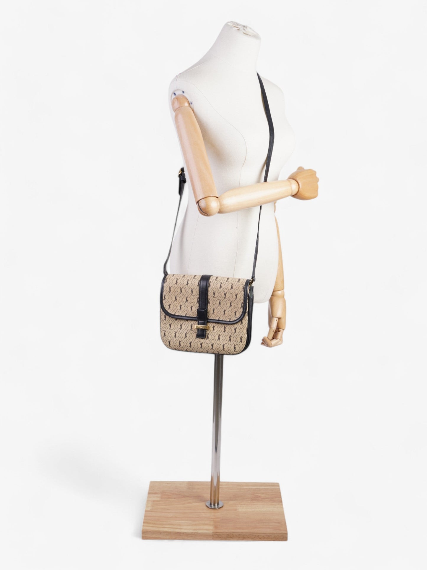 YSL Saint Laurent Monogramme Cloth Bag Fabric Black Beige Shoulder Bag