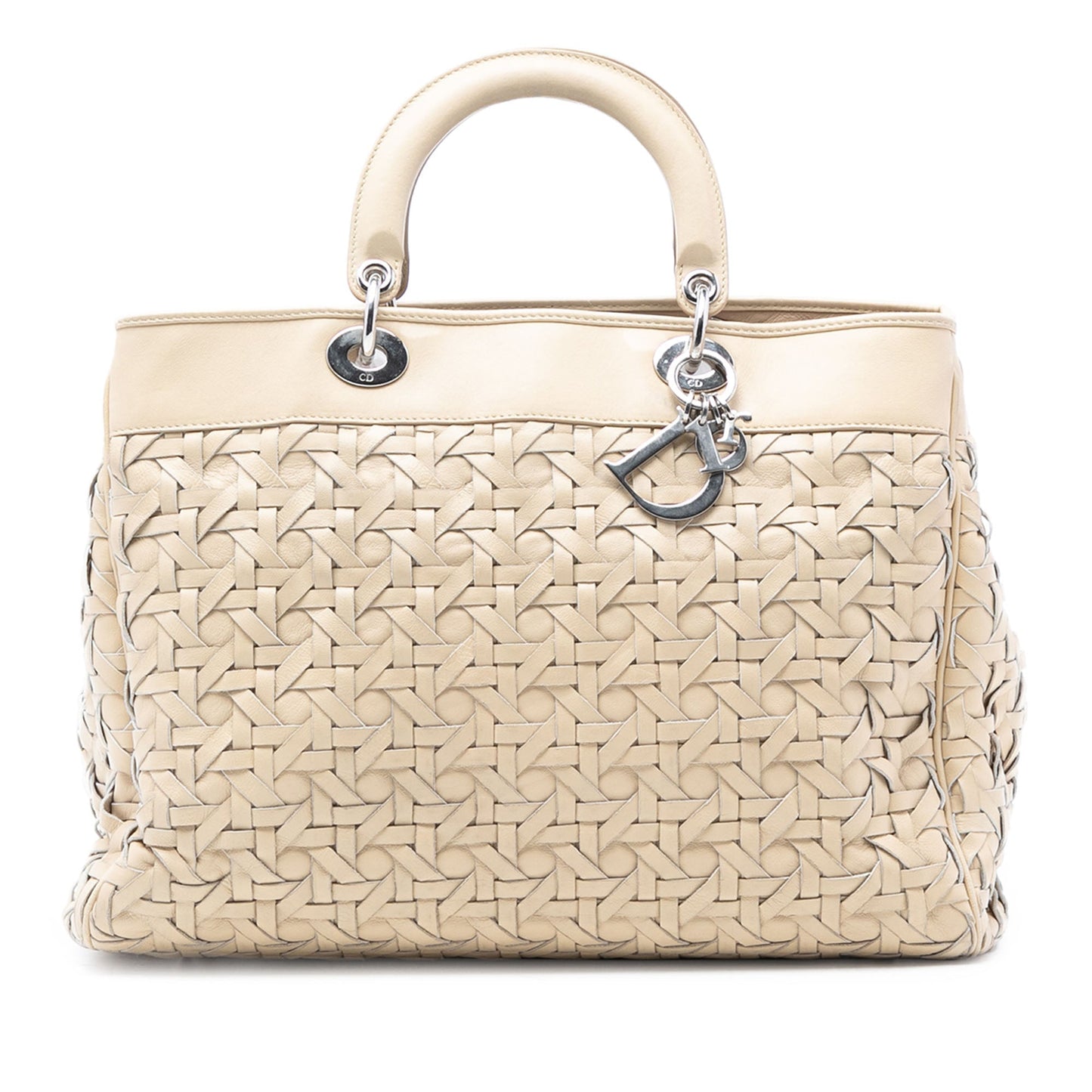 Dior Handbag Lady Avenue Tote Satchel Lambskin Beige Woven Satchel Bag