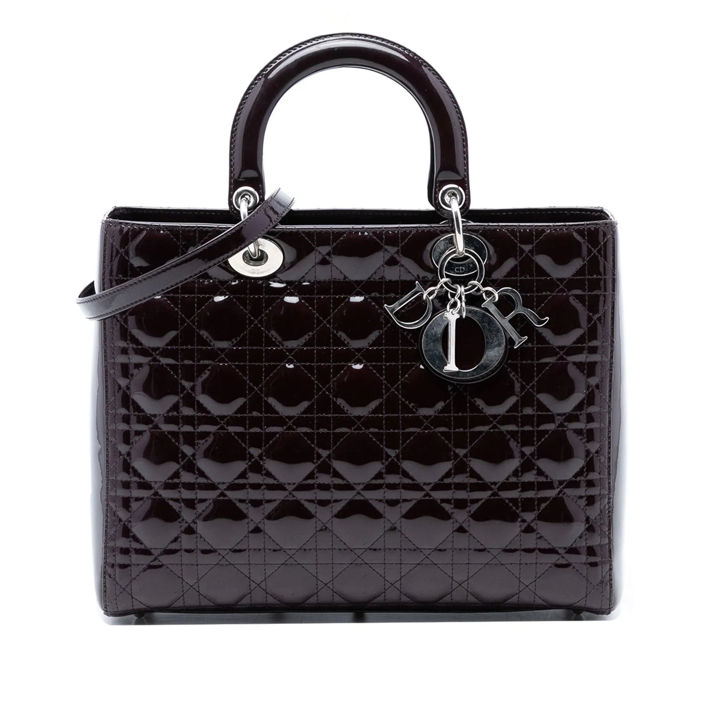 Dior Handbag Cannage Lady Satchel Patent Purple Large Satchel Bag