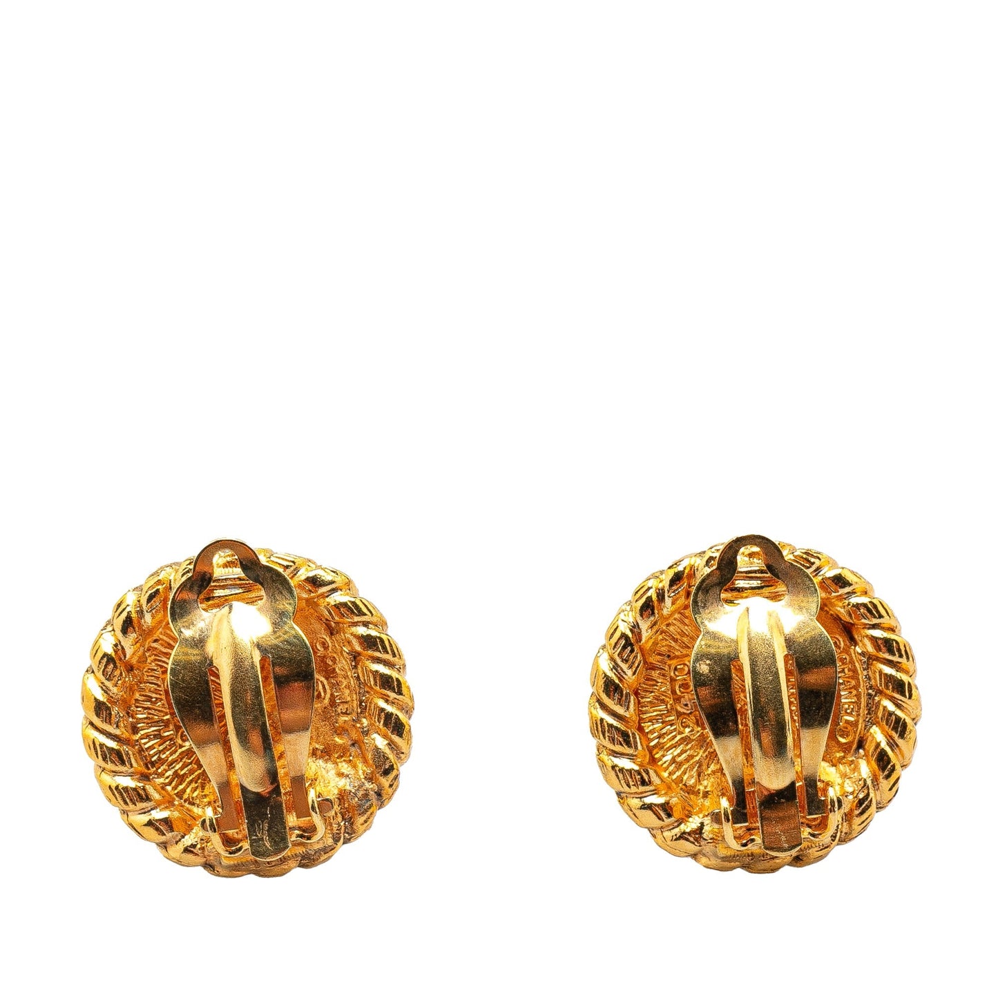 Gold Chanel Gold Plated CC Round Clip on Earrings
