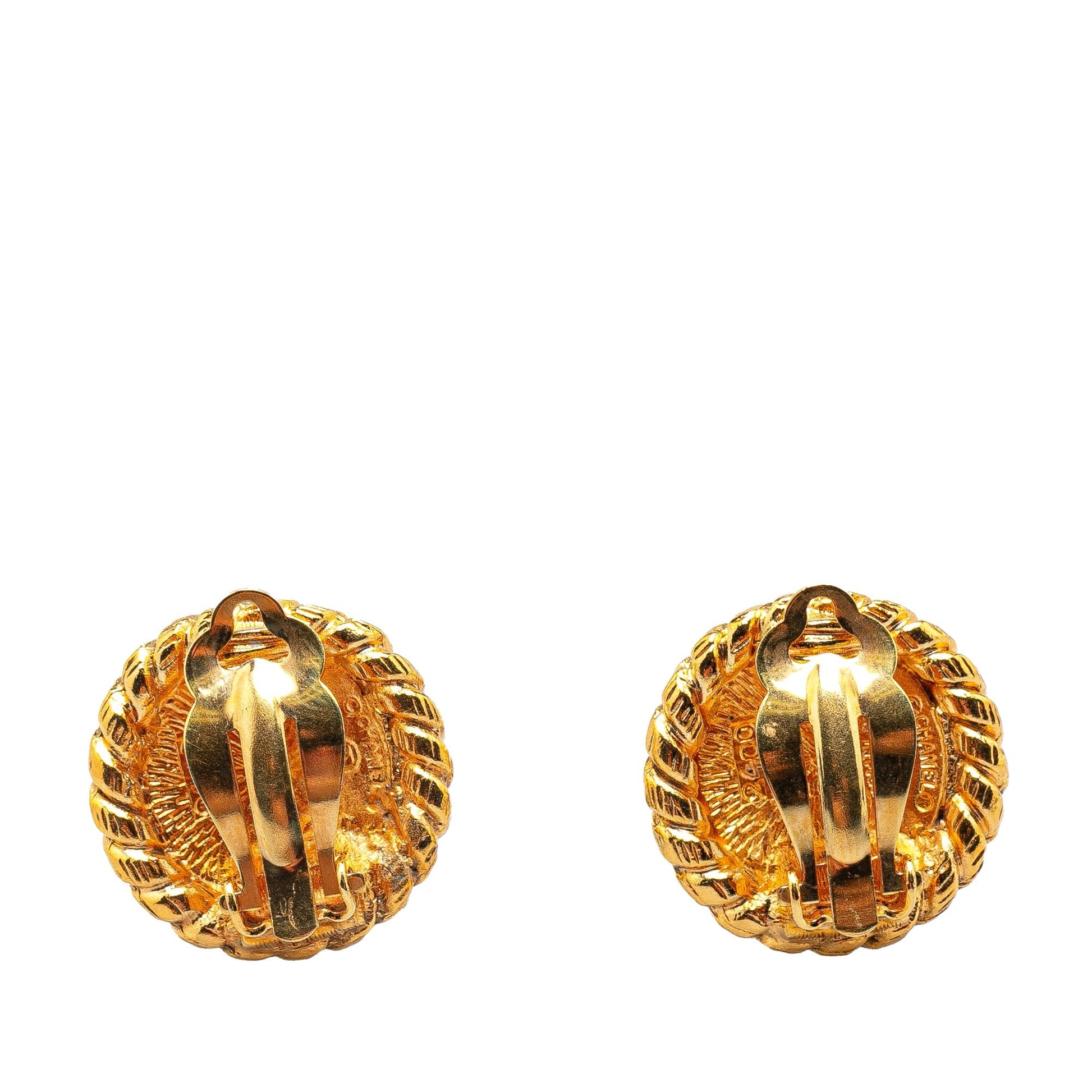 Gold Chanel Gold Plated CC Round Clip on Earrings