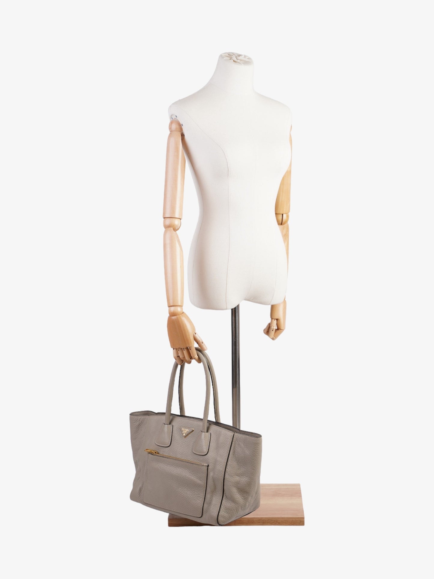 Prada Shopping Tote Grey Leather Gray Shoulder Bag