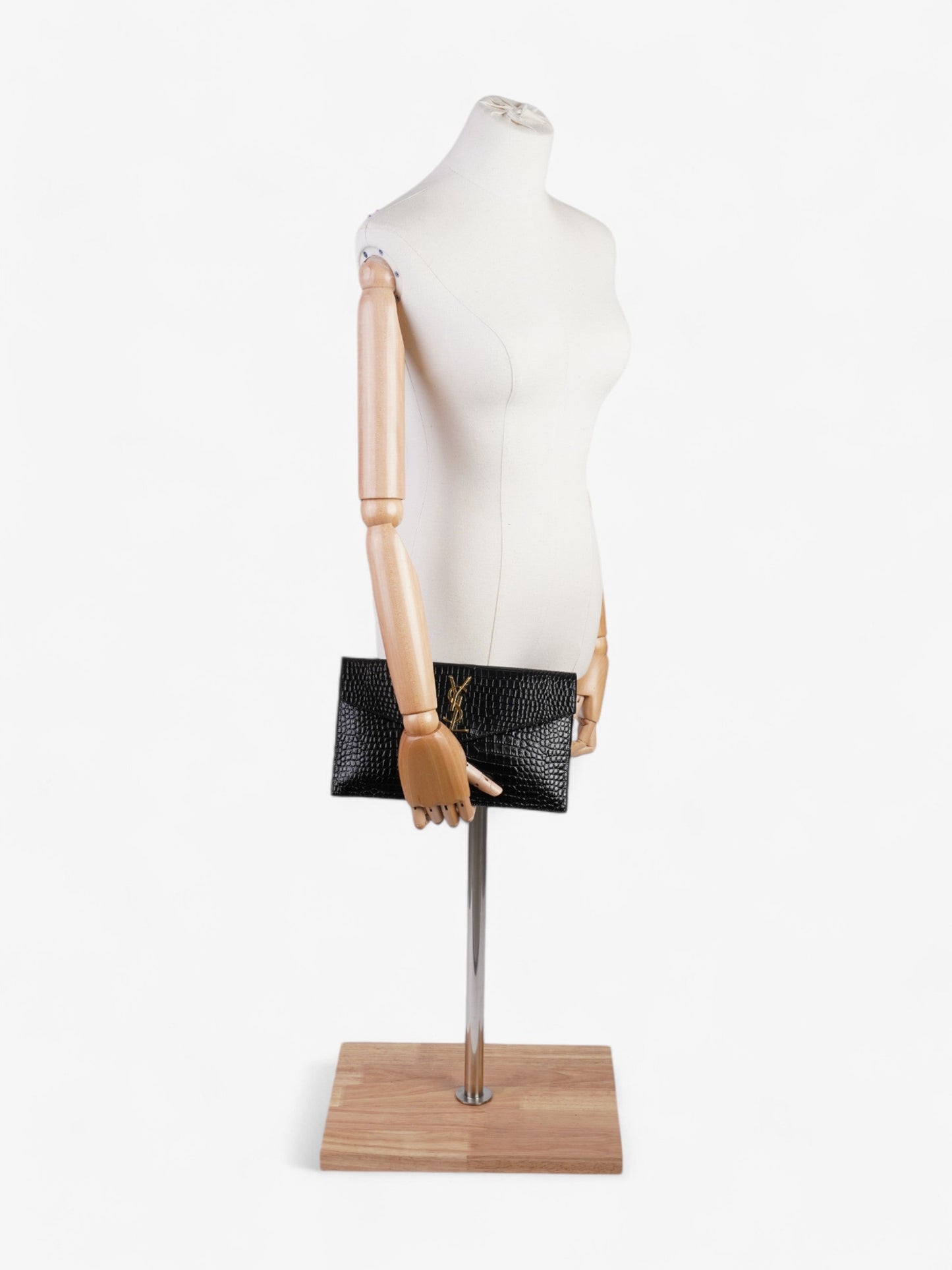 YSL Saint Laurent Uptown Clutch Leather Black Embossed Clutch Bag