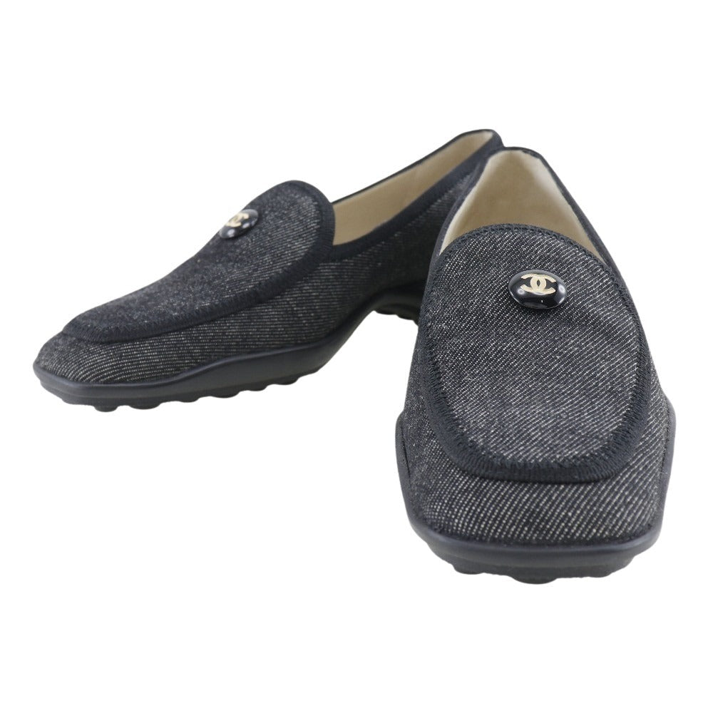 CHANEL loafers denim black COCO Button Women 36 1/2  