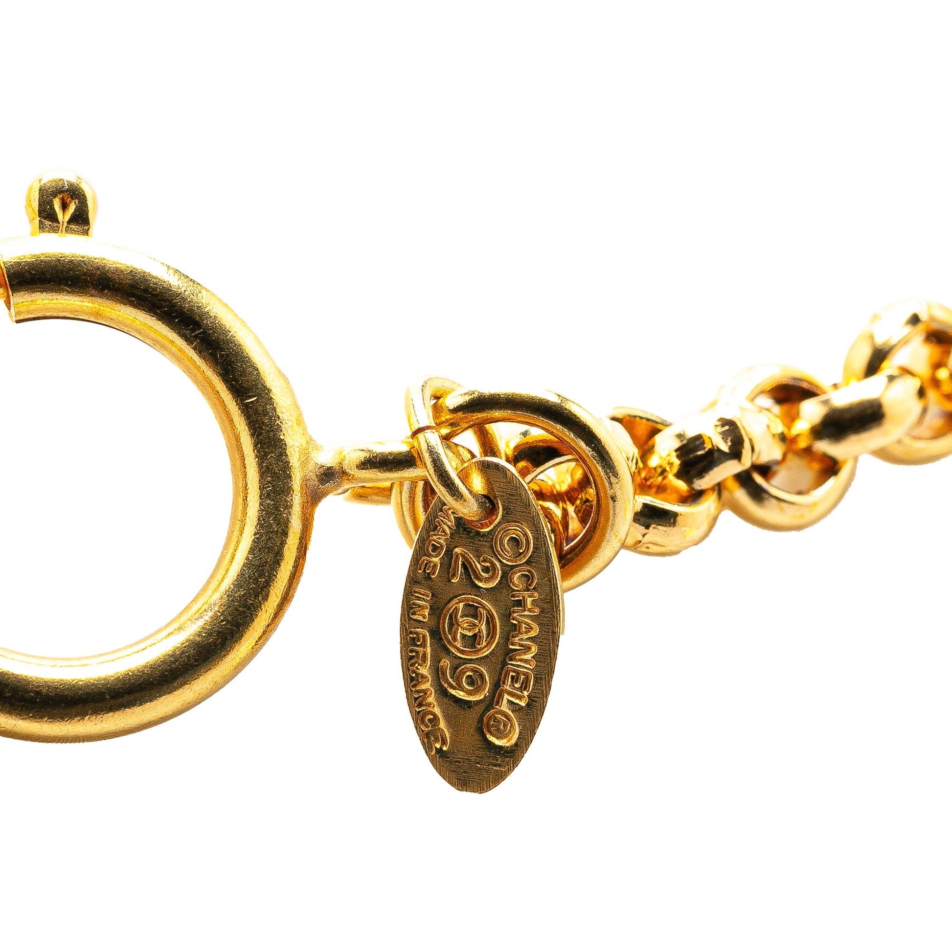 Gold Chanel Gold Plated CC Round Pendant Necklace