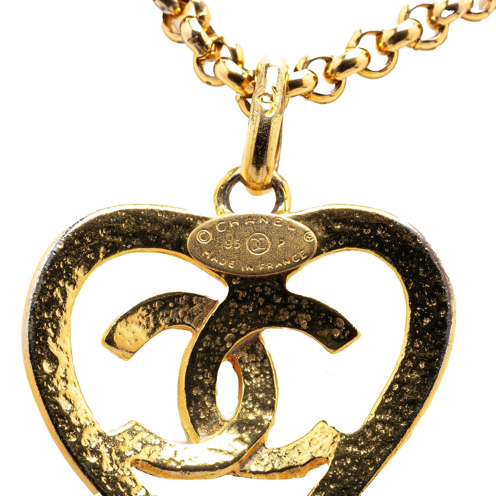 Gold Chanel Gold Plated CC Heart Pendant Necklace