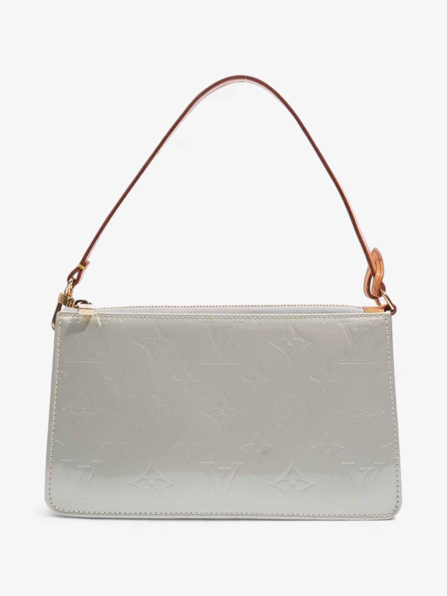 Louis Vuitton Pochette Patent Monogram Vernis Leather Silver Clutch Bag