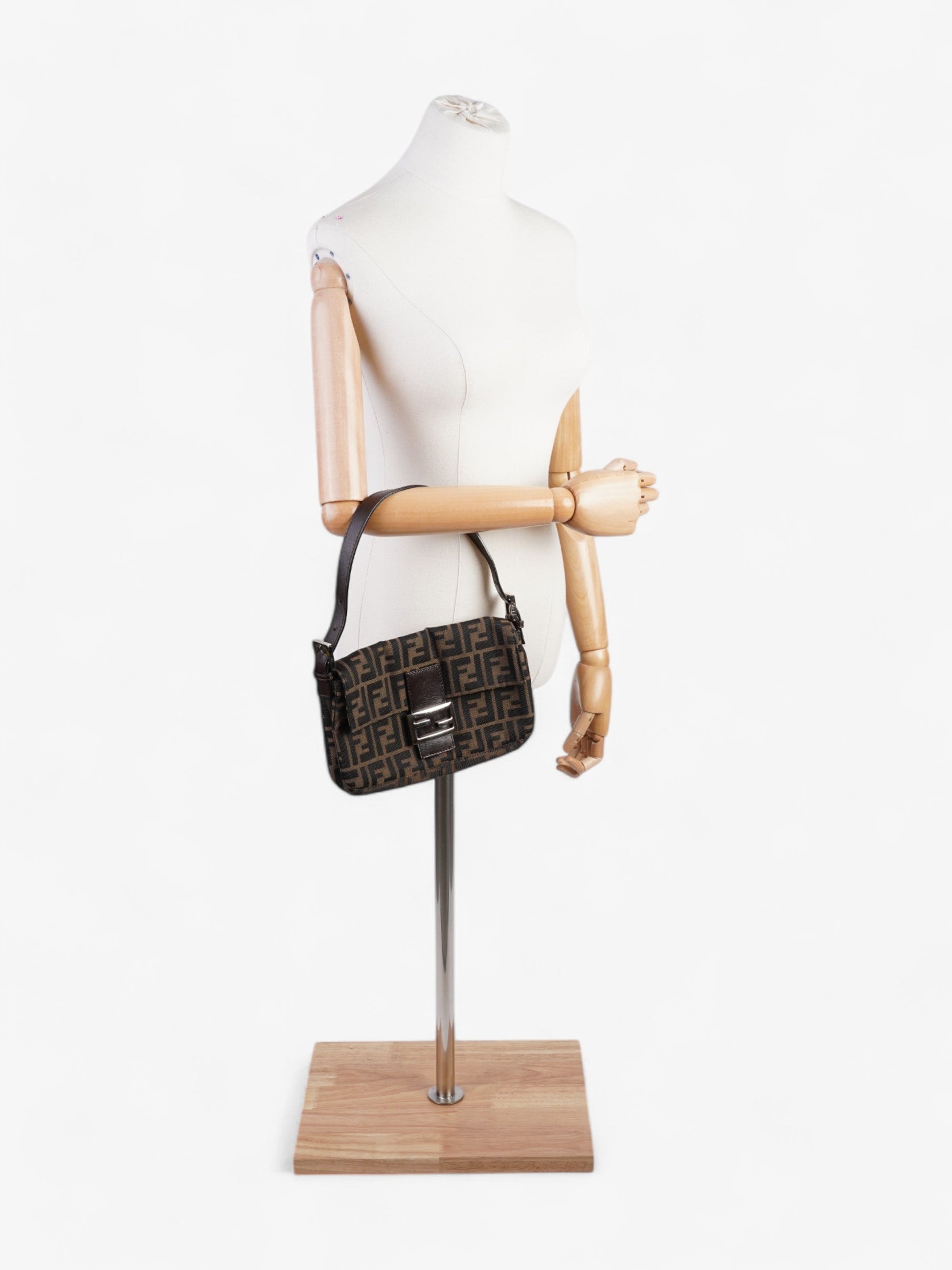 Fendi Zucca Baguette Tobacco Dark Cotton Shoulder Bag Brown