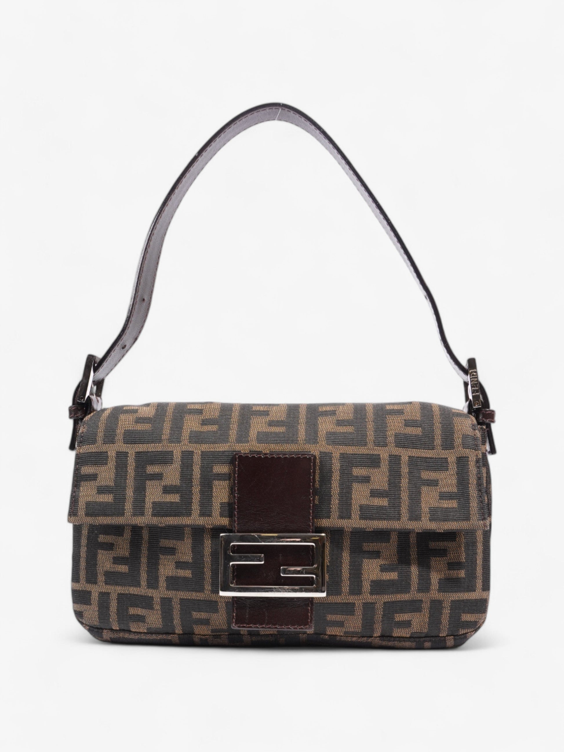 Fendi Zucca Baguette Tobacco Dark Cotton Shoulder Bag Brown