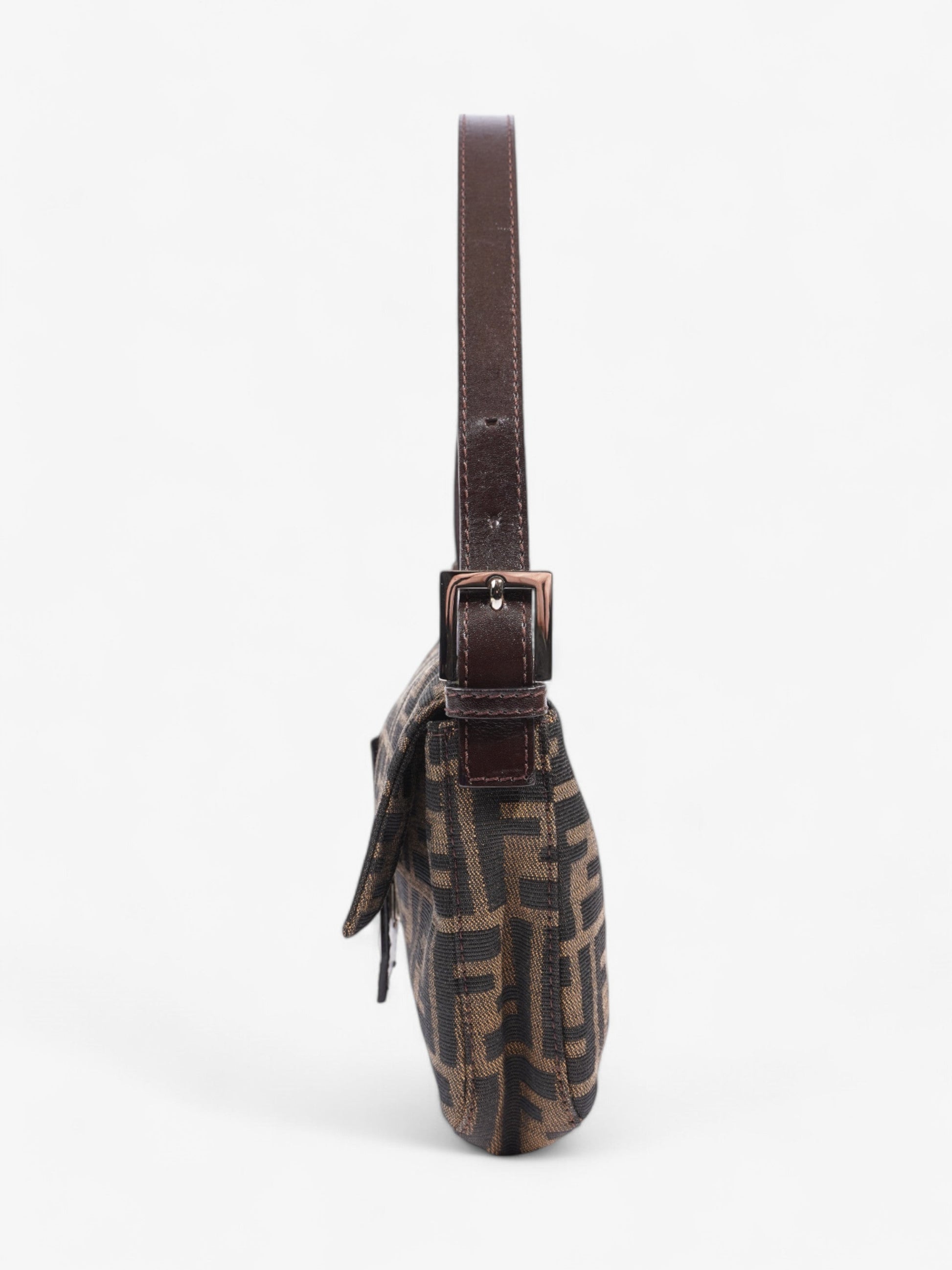 Fendi Zucca Baguette Tobacco Dark Cotton Shoulder Bag Brown