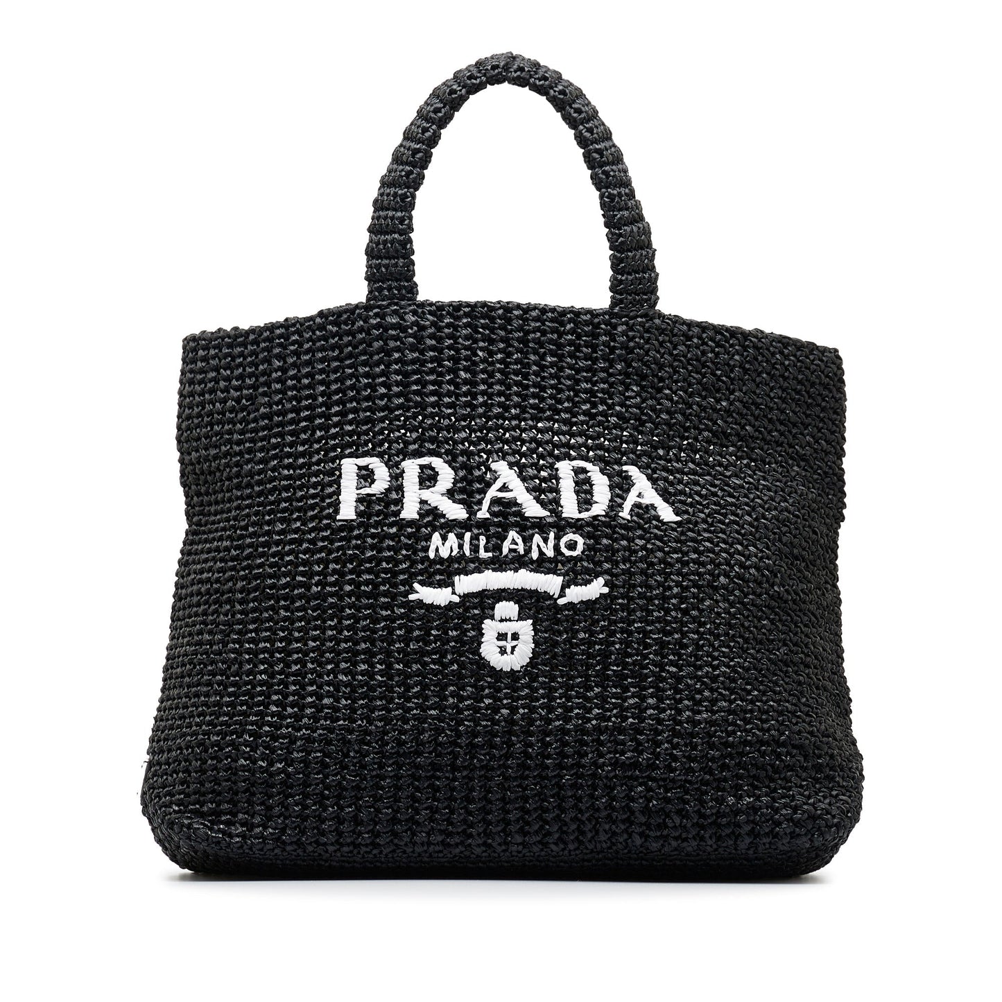 Prada Tote Raffia Black Logo Tote Bag