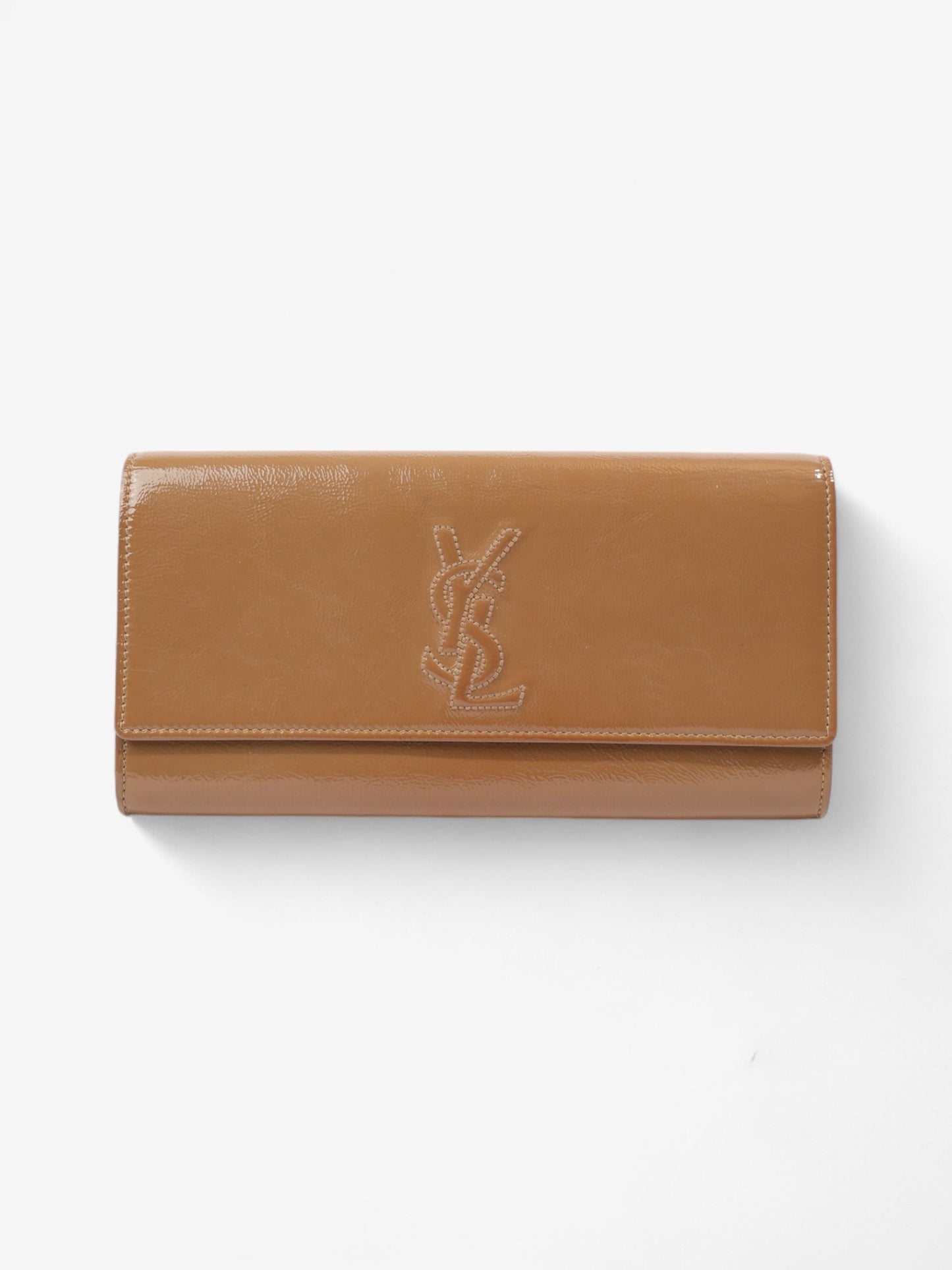 YSL Saint Laurent Belle De Jour Calfskin Clutch Bag Leather Tan Large