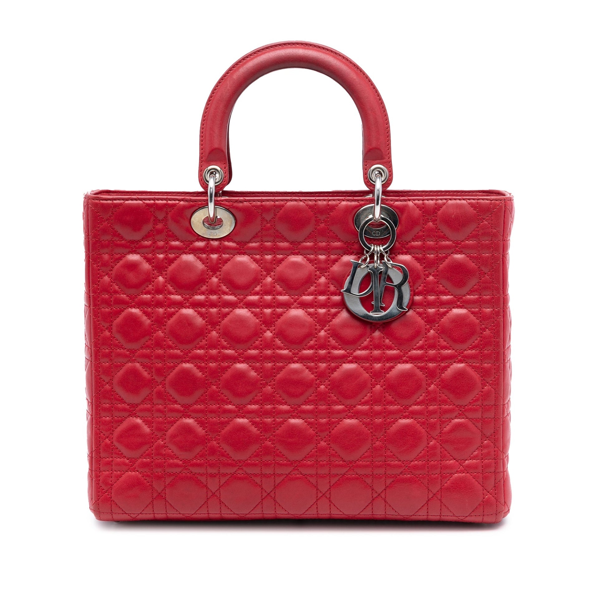 Dior Handbag Cannage Lady Satchel 2 Lambskin Red Large Satchel Bag